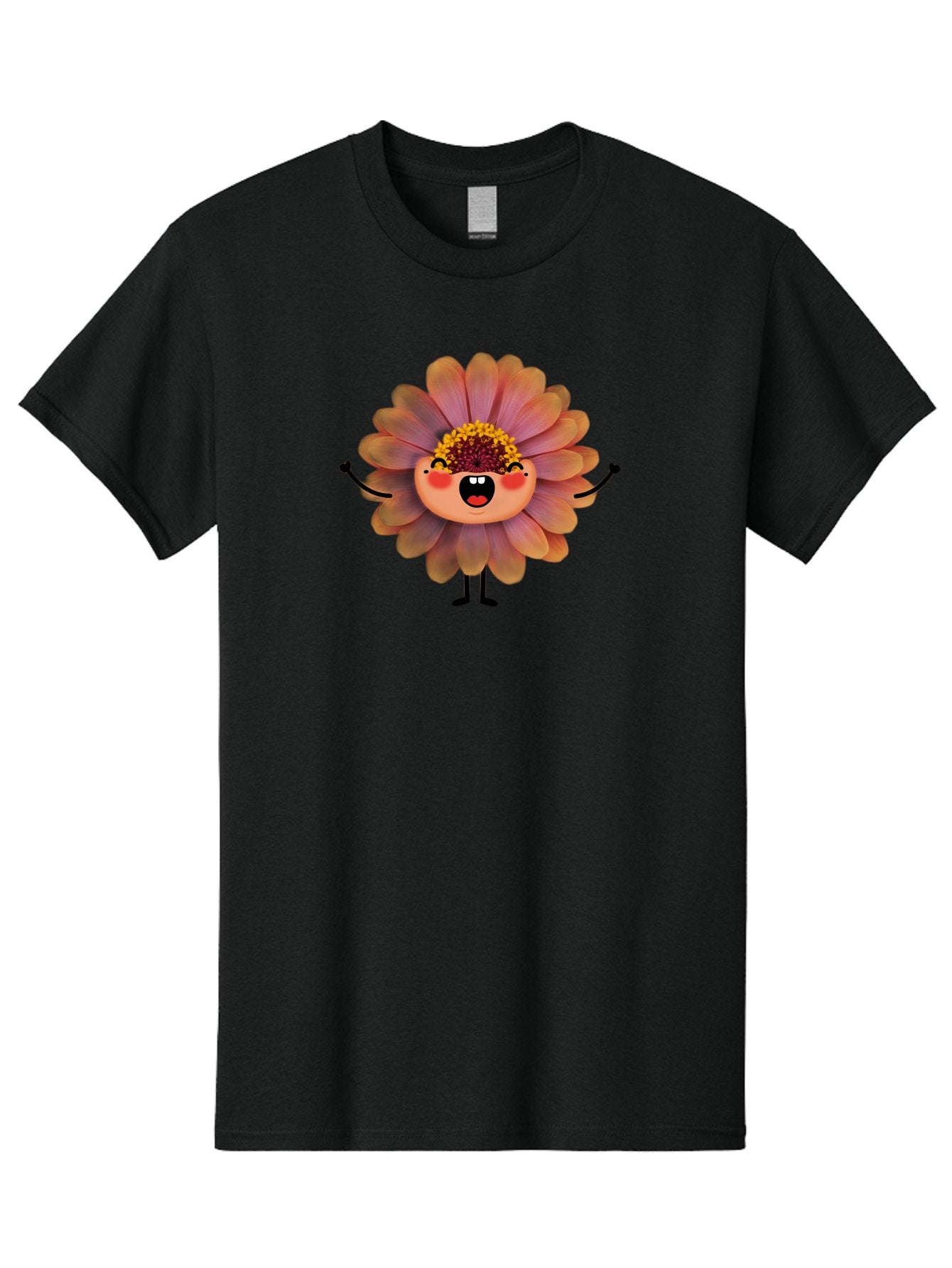 Smiling-Flower-Character Men'S Graphic Tee, 100% Cotton, Comfortable Casual Summer Wear, Machine Washable, Cartoon Flower, Anthropomorphic Flower, Smiling Face, Happy Expression, Colorful Petals, Pink And Green Hues, Whimsical Character, Bae286 10