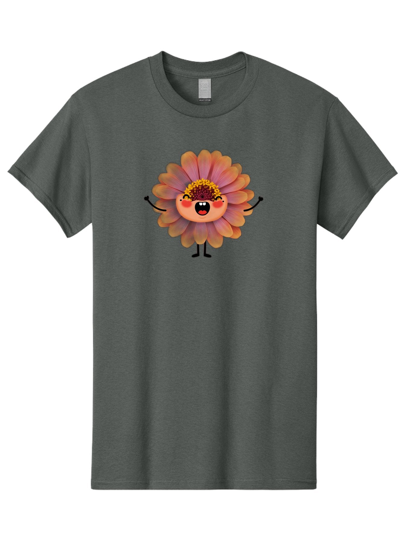 Smiling-Flower-Character Men'S Graphic Tee, 100% Cotton, Comfortable Casual Summer Wear, Machine Washable, Cartoon Flower, Anthropomorphic Flower, Smiling Face, Happy Expression, Colorful Petals, Pink And Green Hues, Whimsical Character, Bae286 12