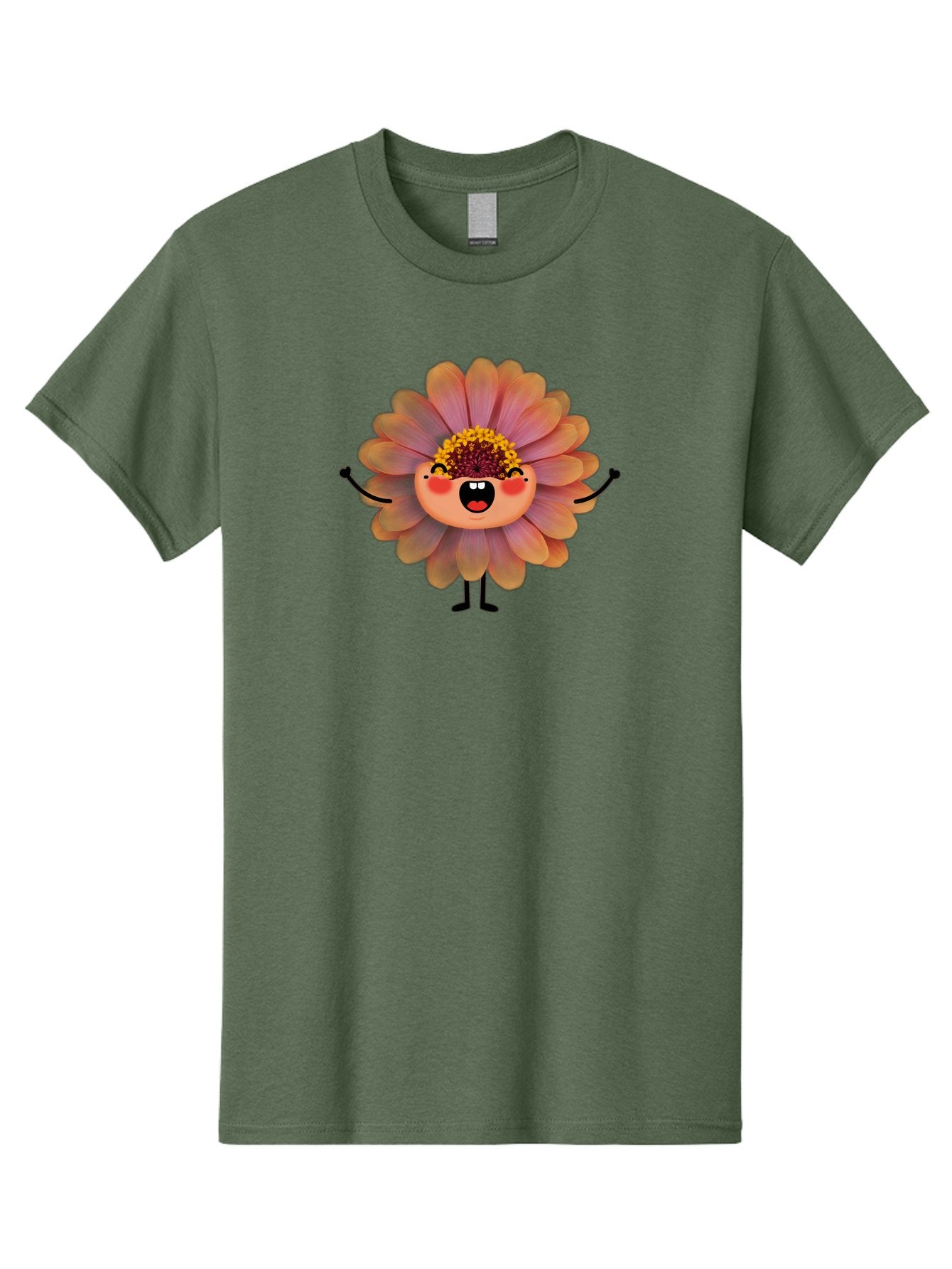 Smiling-Flower-Character Men'S Graphic Tee, 100% Cotton, Comfortable Casual Summer Wear, Machine Washable, Cartoon Flower, Anthropomorphic Flower, Smiling Face, Happy Expression, Colorful Petals, Pink And Green Hues, Whimsical Character, Bae286 13