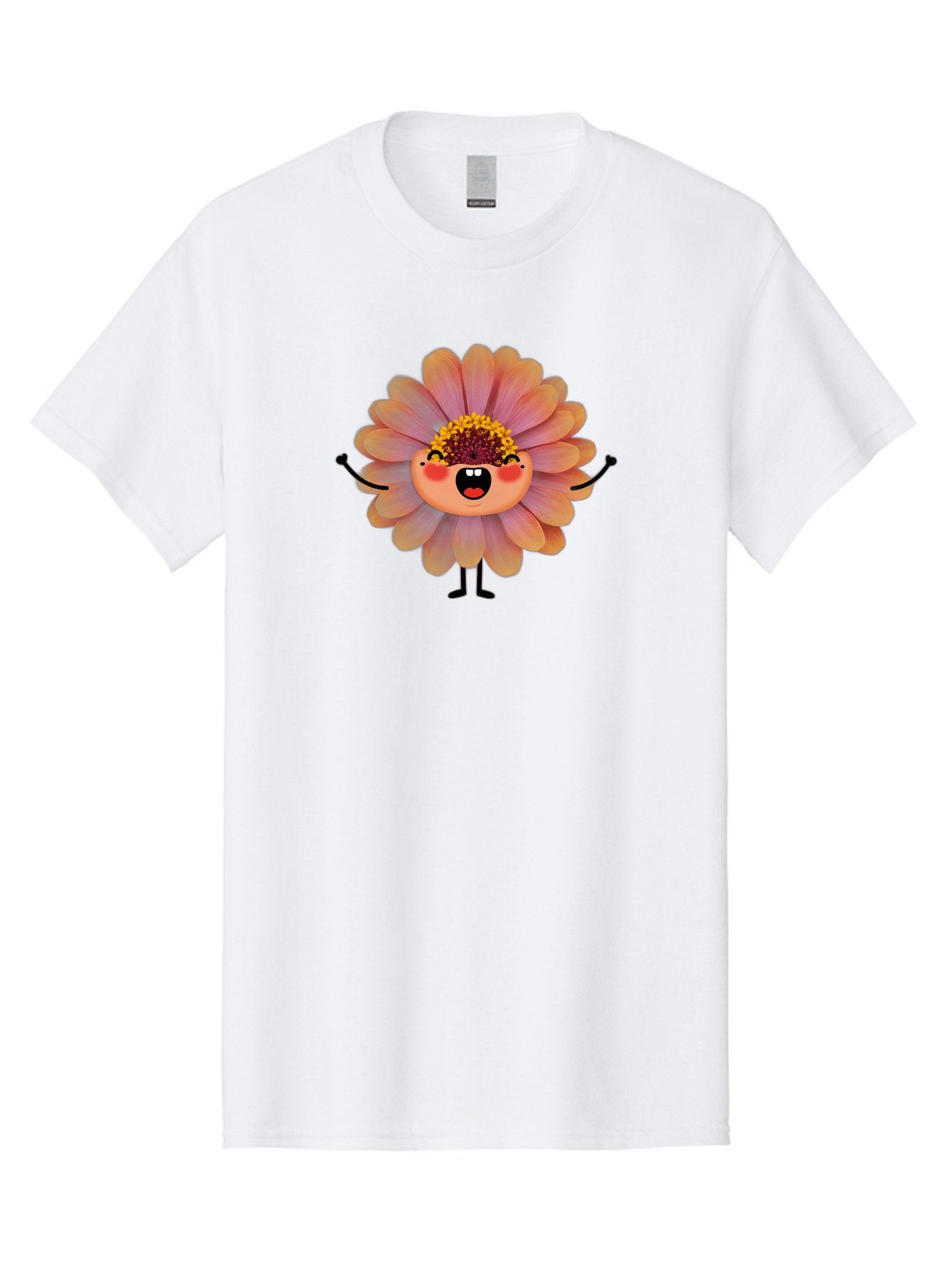 Smiling-Flower-Character Men'S Graphic Tee, 100% Cotton, Comfortable Casual Summer Wear, Machine Washable, Cartoon Flower, Anthropomorphic Flower, Smiling Face, Happy Expression, Colorful Petals, Pink And Green Hues, Whimsical Character, Bae286 9