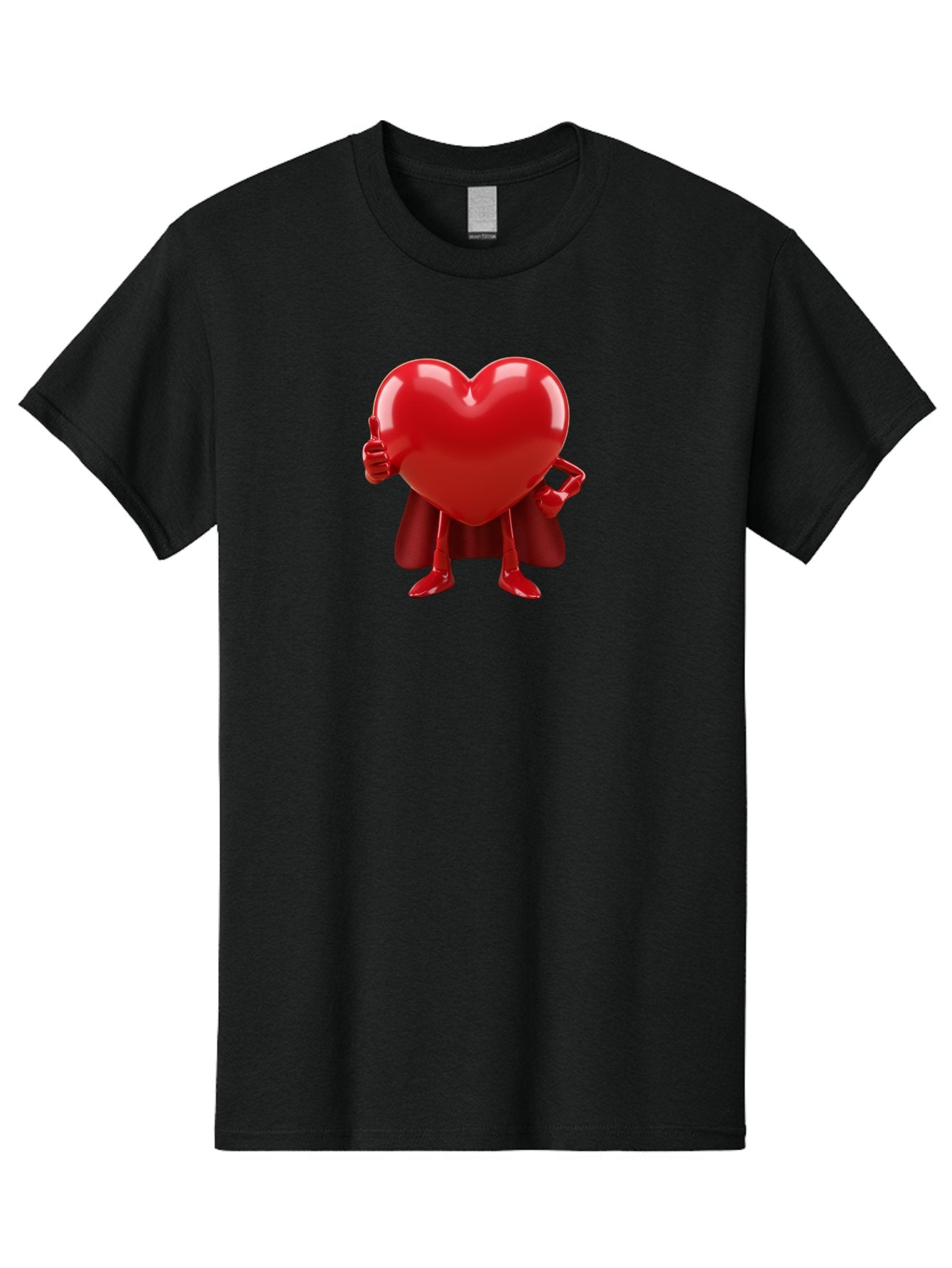 Super-Heart Men'S Graphic Tee, 100% Cotton, Comfortable Casual Summer Wear, Machine Washable, Heart Superhero, Red Heart Character, Thumbs Up Approval, Cape, Confidence, Positive Vibes, Cartoon Style, 3D Illustration, Love Symbol, Hero Pose Bae288 12