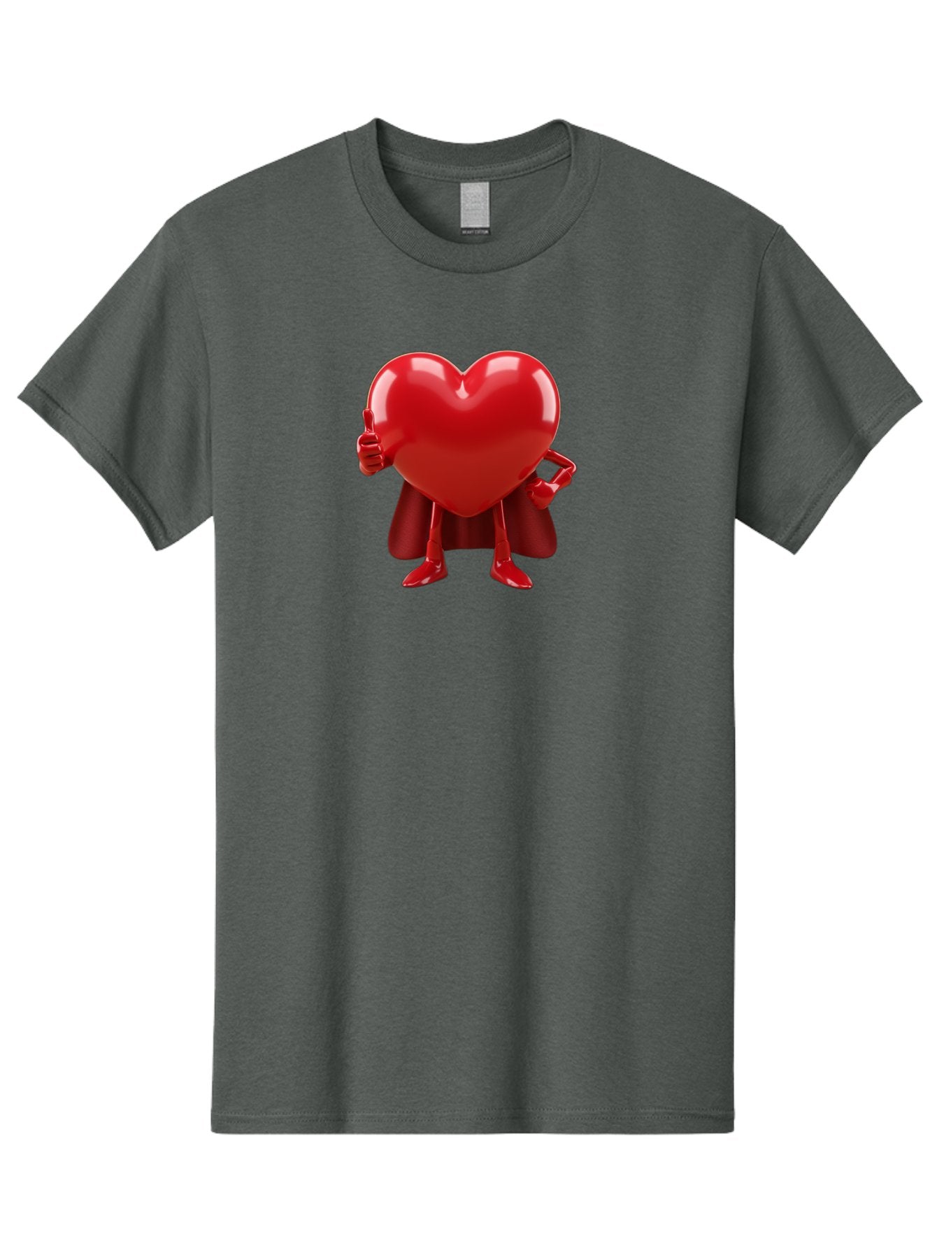 Super-Heart Men'S Graphic Tee, 100% Cotton, Comfortable Casual Summer Wear, Machine Washable, Heart Superhero, Red Heart Character, Thumbs Up Approval, Cape, Confidence, Positive Vibes, Cartoon Style, 3D Illustration, Love Symbol, Hero Pose Bae288 5