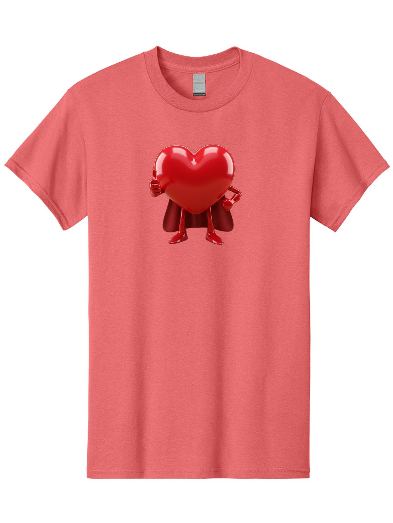 Super-Heart Men'S Graphic Tee, 100% Cotton, Comfortable Casual Summer Wear, Machine Washable, Heart Superhero, Red Heart Character, Thumbs Up Approval, Cape, Confidence, Positive Vibes, Cartoon Style, 3D Illustration, Love Symbol, Hero Pose Bae288 15