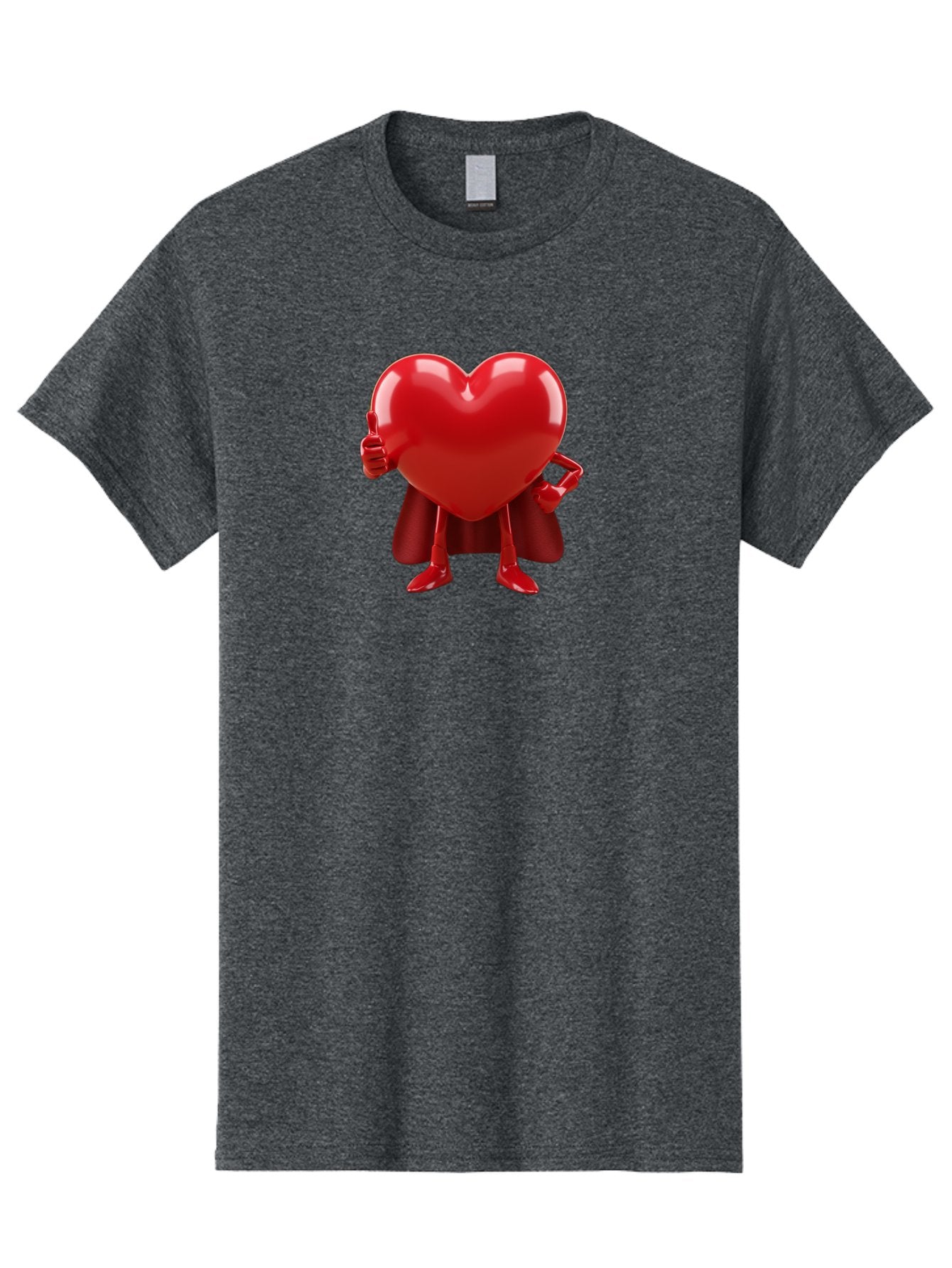 Super-Heart Men'S Graphic Tee, 100% Cotton, Comfortable Casual Summer Wear, Machine Washable, Heart Superhero, Red Heart Character, Thumbs Up Approval, Cape, Confidence, Positive Vibes, Cartoon Style, 3D Illustration, Love Symbol, Hero Pose Bae288 3