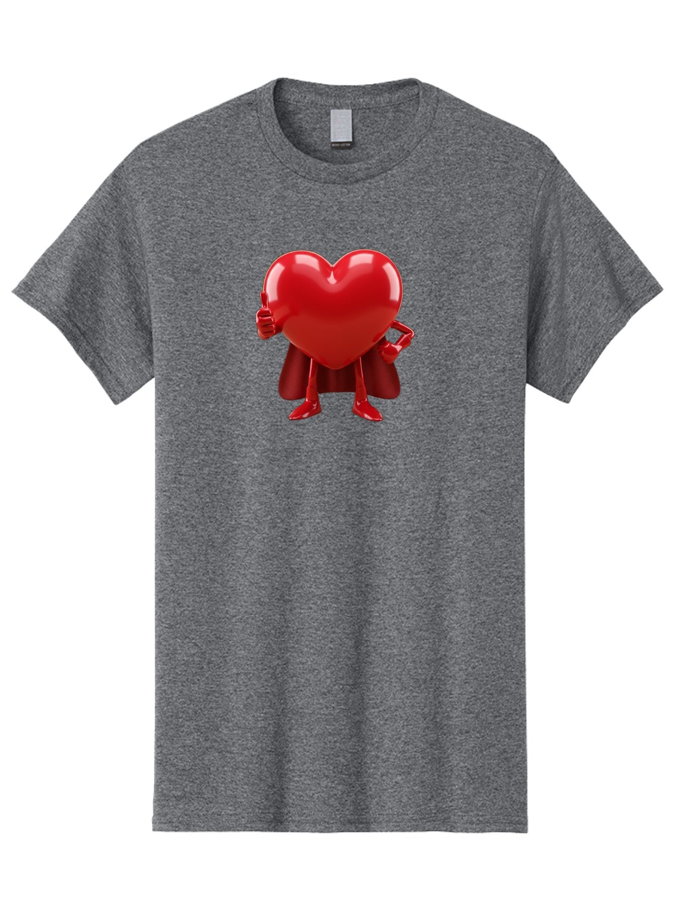 Super-Heart Men'S Graphic Tee, 100% Cotton, Comfortable Casual Summer Wear, Machine Washable, Heart Superhero, Red Heart Character, Thumbs Up Approval, Cape, Confidence, Positive Vibes, Cartoon Style, 3D Illustration, Love Symbol, Hero Pose Bae288 11