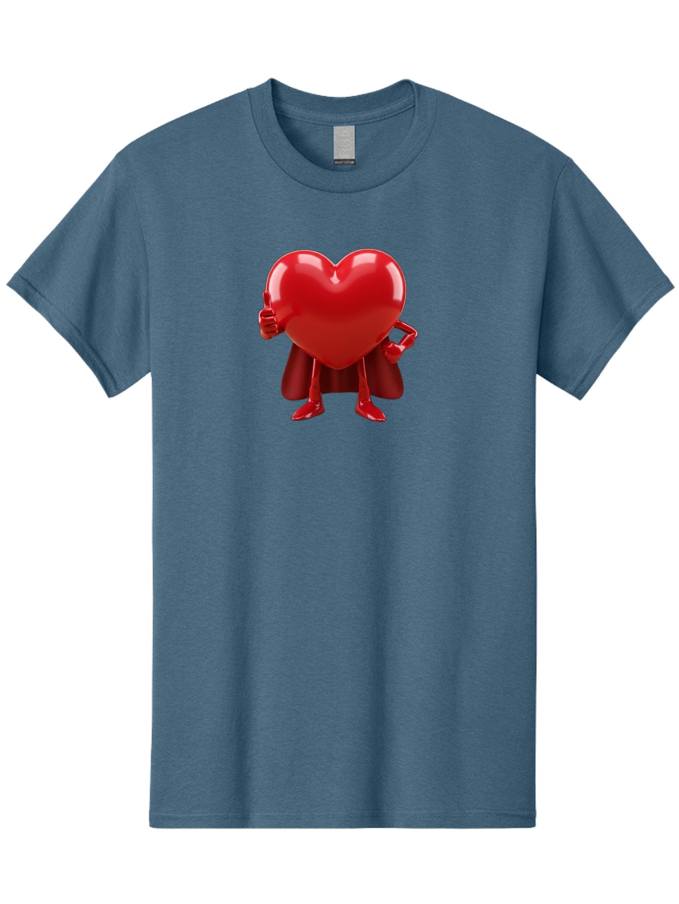 Super-Heart Men'S Graphic Tee, 100% Cotton, Comfortable Casual Summer Wear, Machine Washable, Heart Superhero, Red Heart Character, Thumbs Up Approval, Cape, Confidence, Positive Vibes, Cartoon Style, 3D Illustration, Love Symbol, Hero Pose Bae288