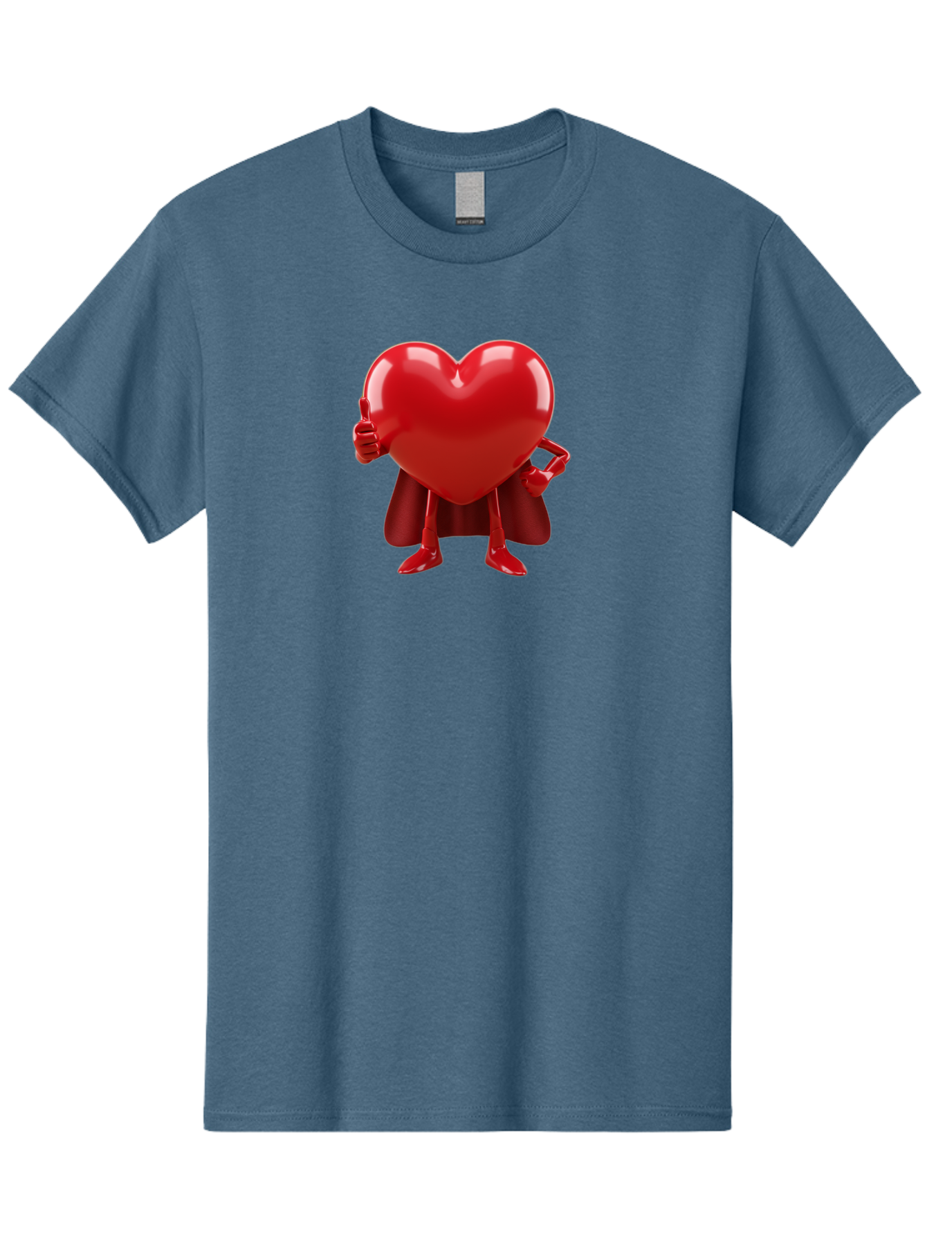 Super-Heart Men'S Graphic Tee, 100% Cotton, Comfortable Casual Summer Wear, Machine Washable, Heart Superhero, Red Heart Character, Thumbs Up Approval, Cape, Confidence, Positive Vibes, Cartoon Style, 3D Illustration, Love Symbol, Hero Pose Bae288 11