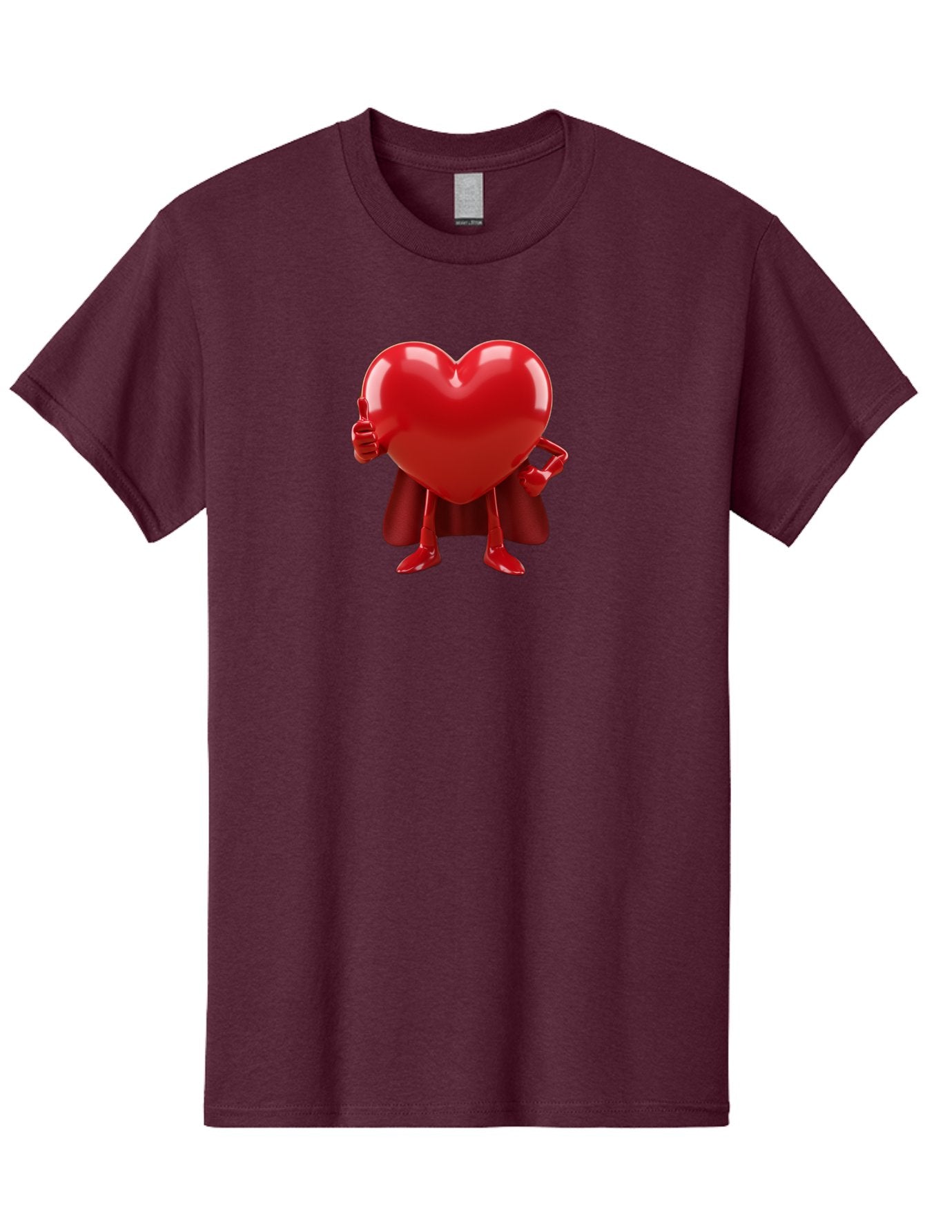 Super-Heart Men'S Graphic Tee, 100% Cotton, Comfortable Casual Summer Wear, Machine Washable, Heart Superhero, Red Heart Character, Thumbs Up Approval, Cape, Confidence, Positive Vibes, Cartoon Style, 3D Illustration, Love Symbol, Hero Pose Bae288 9