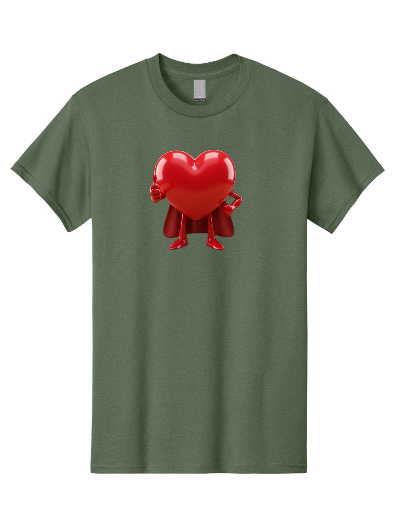 Super-Heart Men'S Graphic Tee, 100% Cotton, Comfortable Casual Summer Wear, Machine Washable, Heart Superhero, Red Heart Character, Thumbs Up Approval, Cape, Confidence, Positive Vibes, Cartoon Style, 3D Illustration, Love Symbol, Hero Pose Bae288 7