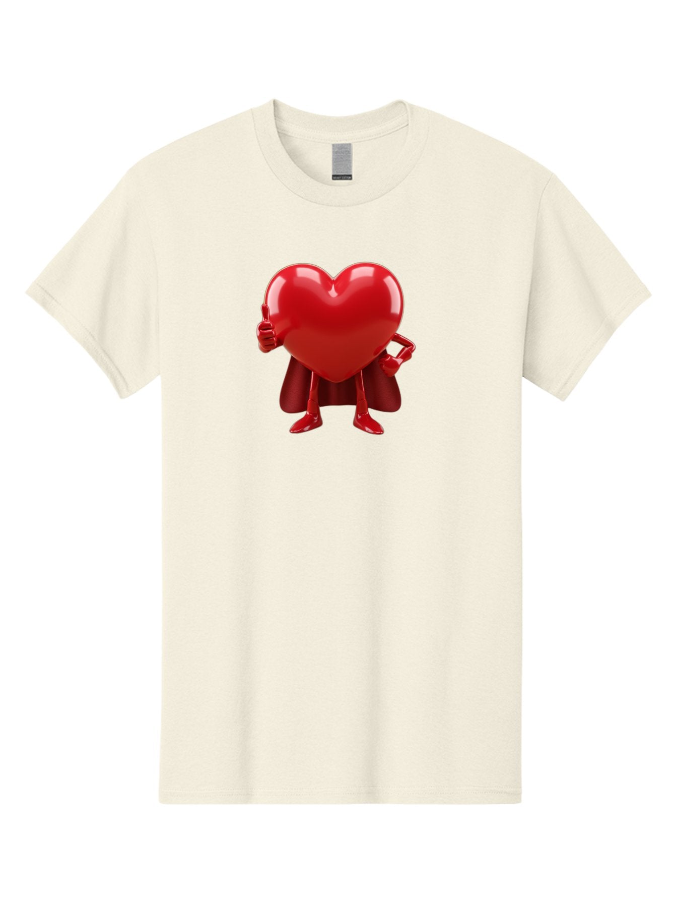 Super-Heart Men'S Graphic Tee, 100% Cotton, Comfortable Casual Summer Wear, Machine Washable, Heart Superhero, Red Heart Character, Thumbs Up Approval, Cape, Confidence, Positive Vibes, Cartoon Style, 3D Illustration, Love Symbol, Hero Pose Bae288 8