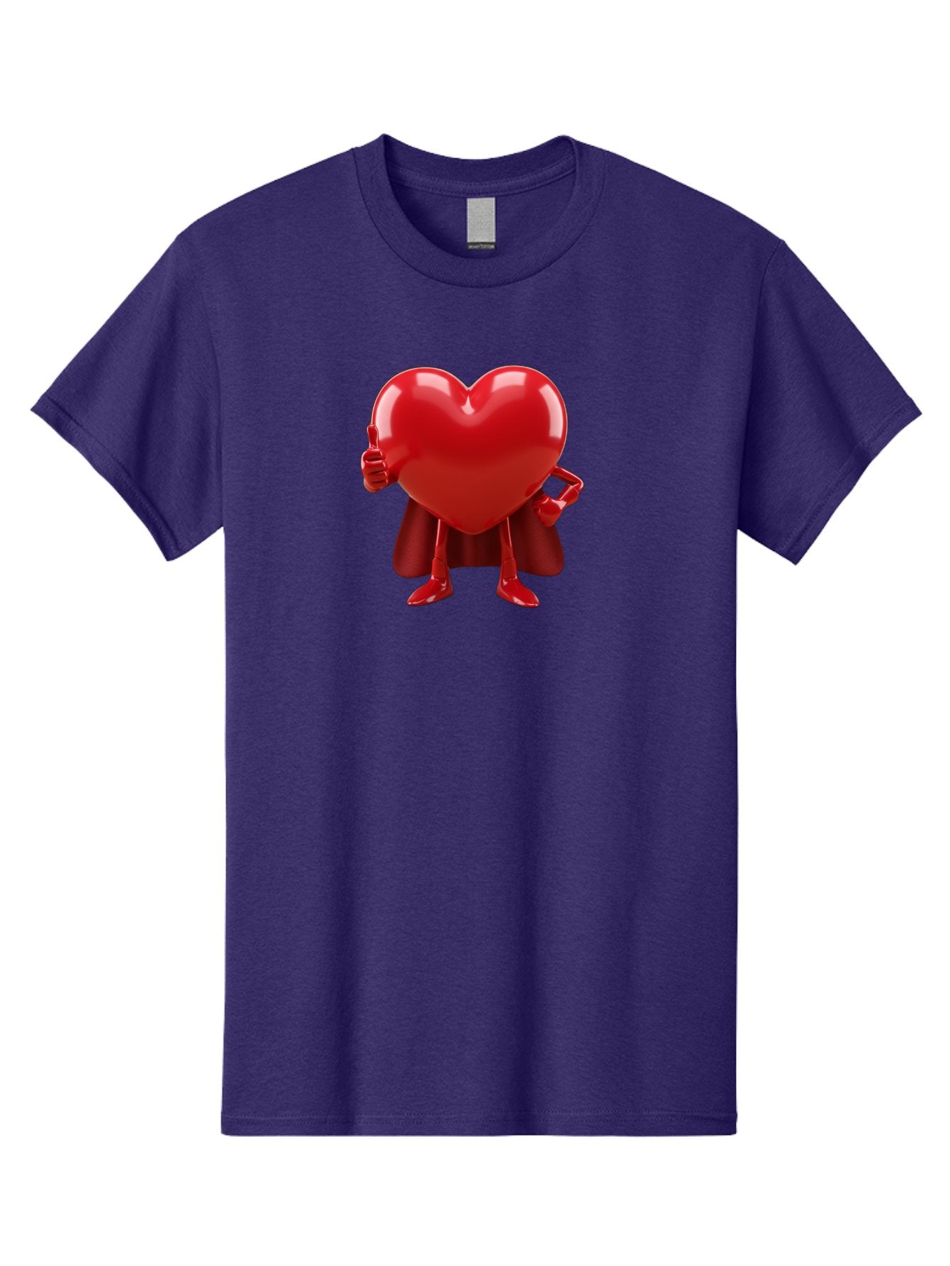 Super-Heart Men'S Graphic Tee, 100% Cotton, Comfortable Casual Summer Wear, Machine Washable, Heart Superhero, Red Heart Character, Thumbs Up Approval, Cape, Confidence, Positive Vibes, Cartoon Style, 3D Illustration, Love Symbol, Hero Pose Bae288 4