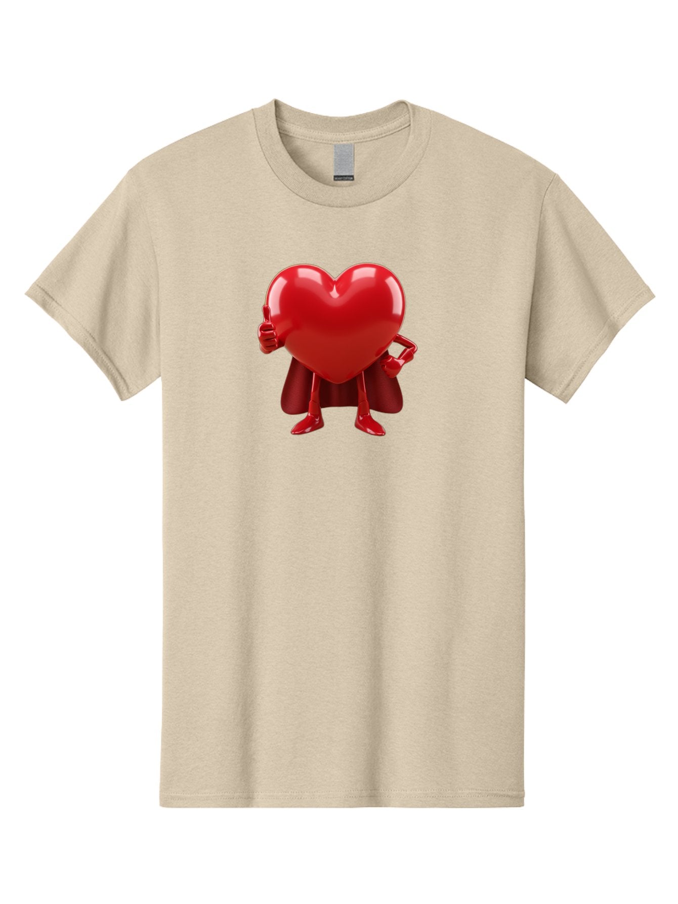 Super-Heart Men'S Graphic Tee, 100% Cotton, Comfortable Casual Summer Wear, Machine Washable, Heart Superhero, Red Heart Character, Thumbs Up Approval, Cape, Confidence, Positive Vibes, Cartoon Style, 3D Illustration, Love Symbol, Hero Pose Bae288