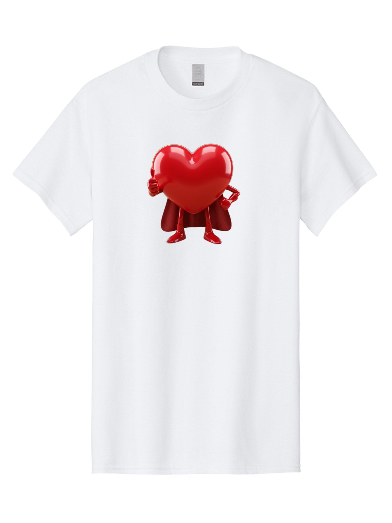 Super-Heart Men'S Graphic Tee, 100% Cotton, Comfortable Casual Summer Wear, Machine Washable, Heart Superhero, Red Heart Character, Thumbs Up Approval, Cape, Confidence, Positive Vibes, Cartoon Style, 3D Illustration, Love Symbol, Hero Pose Bae288 14
