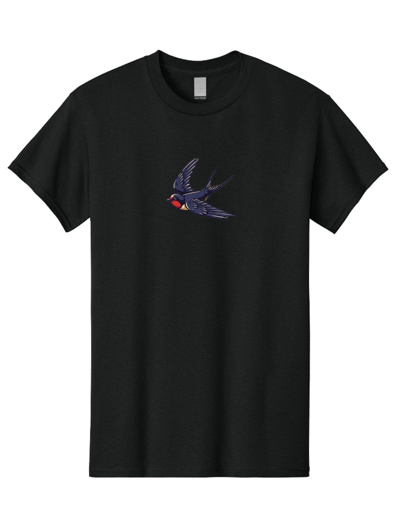 Swallow-1 Men'S Graphic Tee, 100% Cotton, Comfortable Casual Summer Wear, Machine Washable, Swallow Bird In Flight, Dark Blue Wings, Red Face, White Belly, Bird Illustration, Cartoon Style, Wildlife Art, Flying Bird, Stylized Portrait Bae289 6