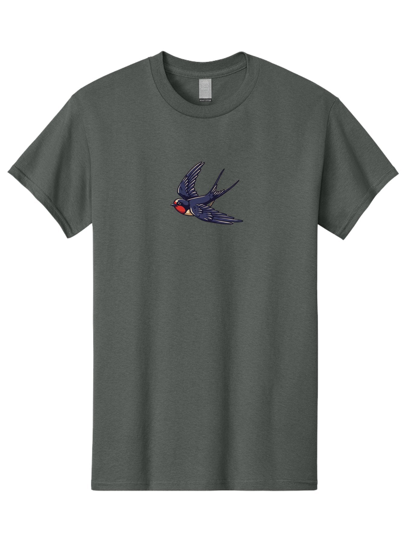 Swallow-1 Men'S Graphic Tee, 100% Cotton, Comfortable Casual Summer Wear, Machine Washable, Swallow Bird In Flight, Dark Blue Wings, Red Face, White Belly, Bird Illustration, Cartoon Style, Wildlife Art, Flying Bird, Stylized Portrait Bae289 4
