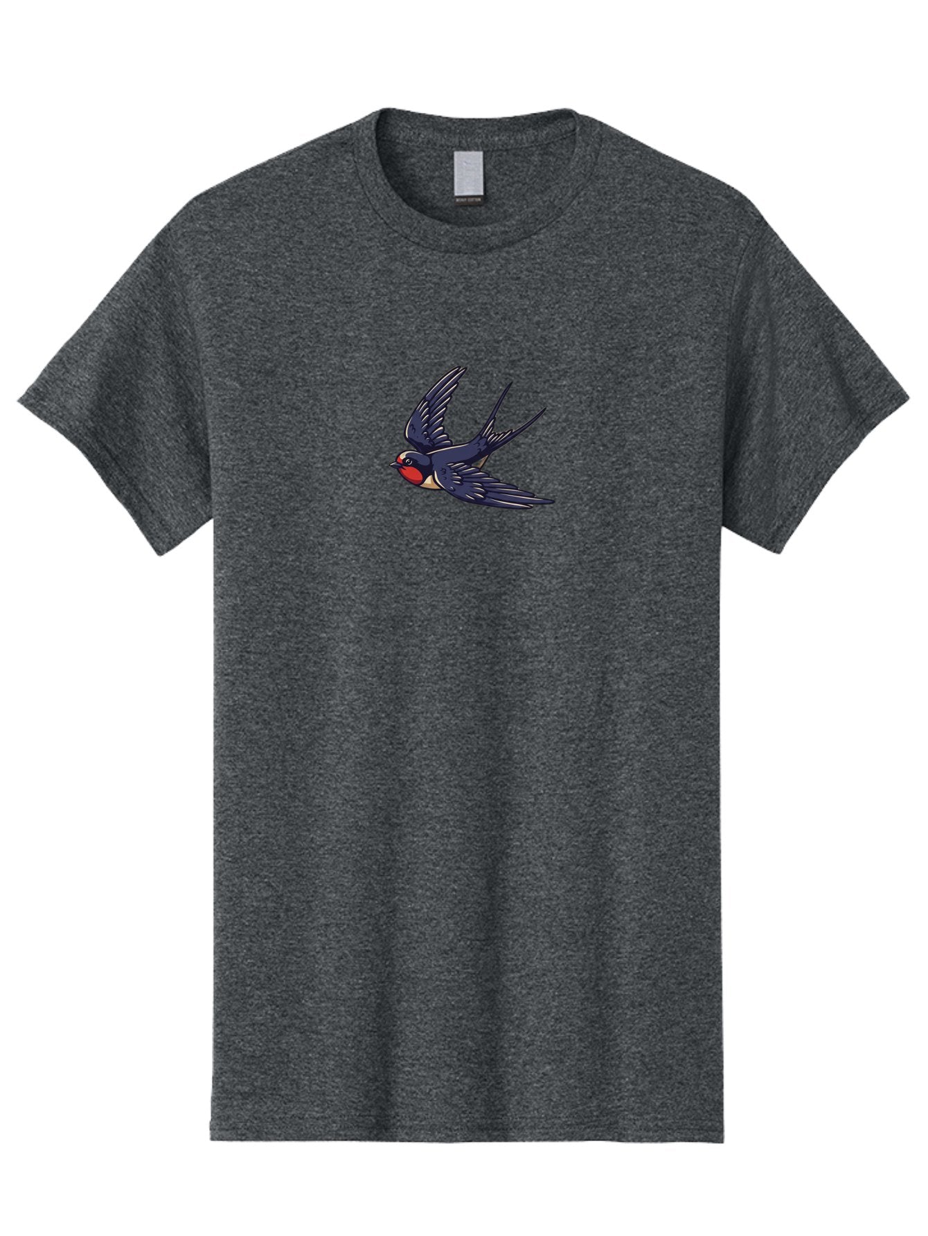 Swallow-1 Men'S Graphic Tee, 100% Cotton, Comfortable Casual Summer Wear, Machine Washable, Swallow Bird In Flight, Dark Blue Wings, Red Face, White Belly, Bird Illustration, Cartoon Style, Wildlife Art, Flying Bird, Stylized Portrait Bae289 15