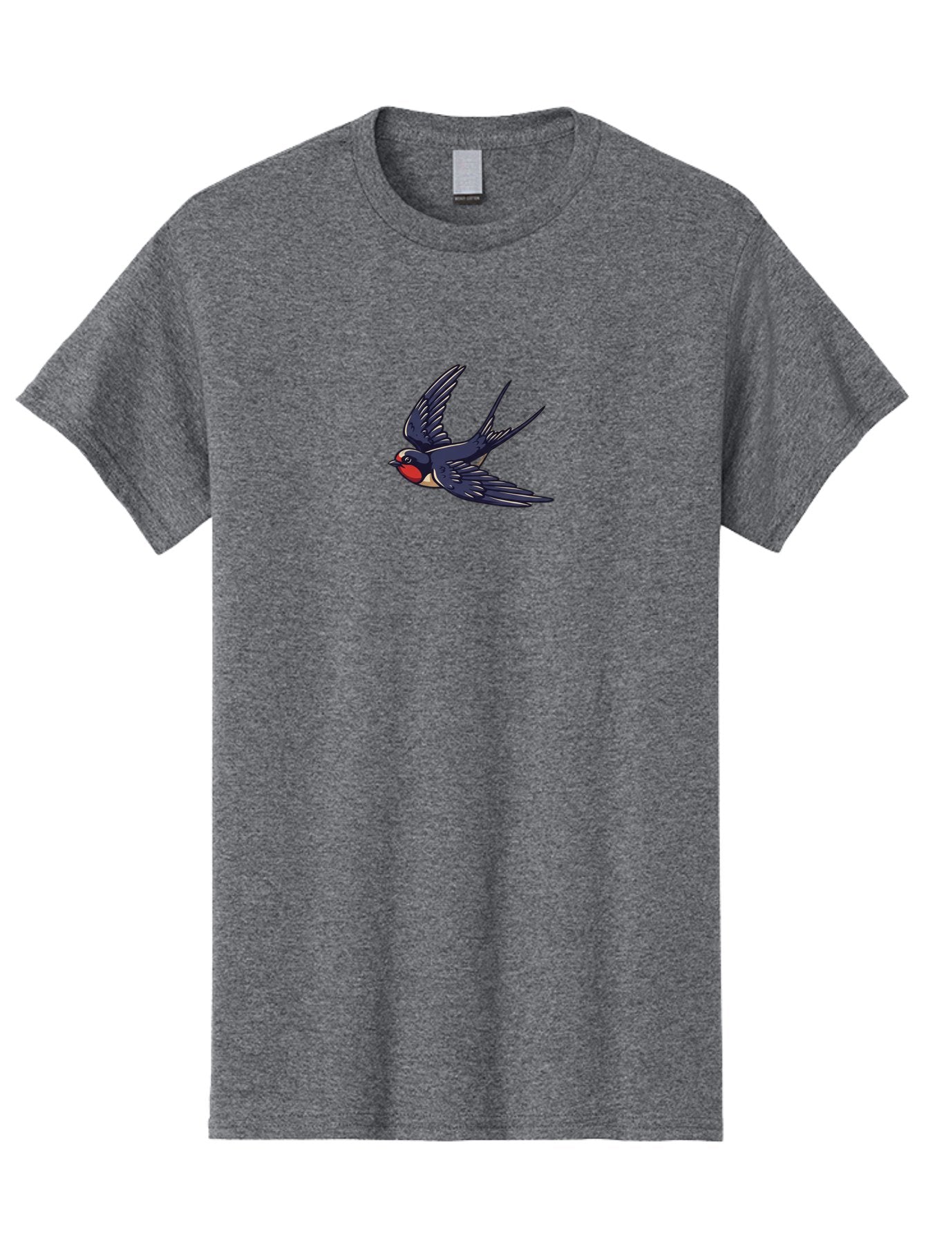 Swallow-1 Men'S Graphic Tee, 100% Cotton, Comfortable Casual Summer Wear, Machine Washable, Swallow Bird In Flight, Dark Blue Wings, Red Face, White Belly, Bird Illustration, Cartoon Style, Wildlife Art, Flying Bird, Stylized Portrait Bae289 7