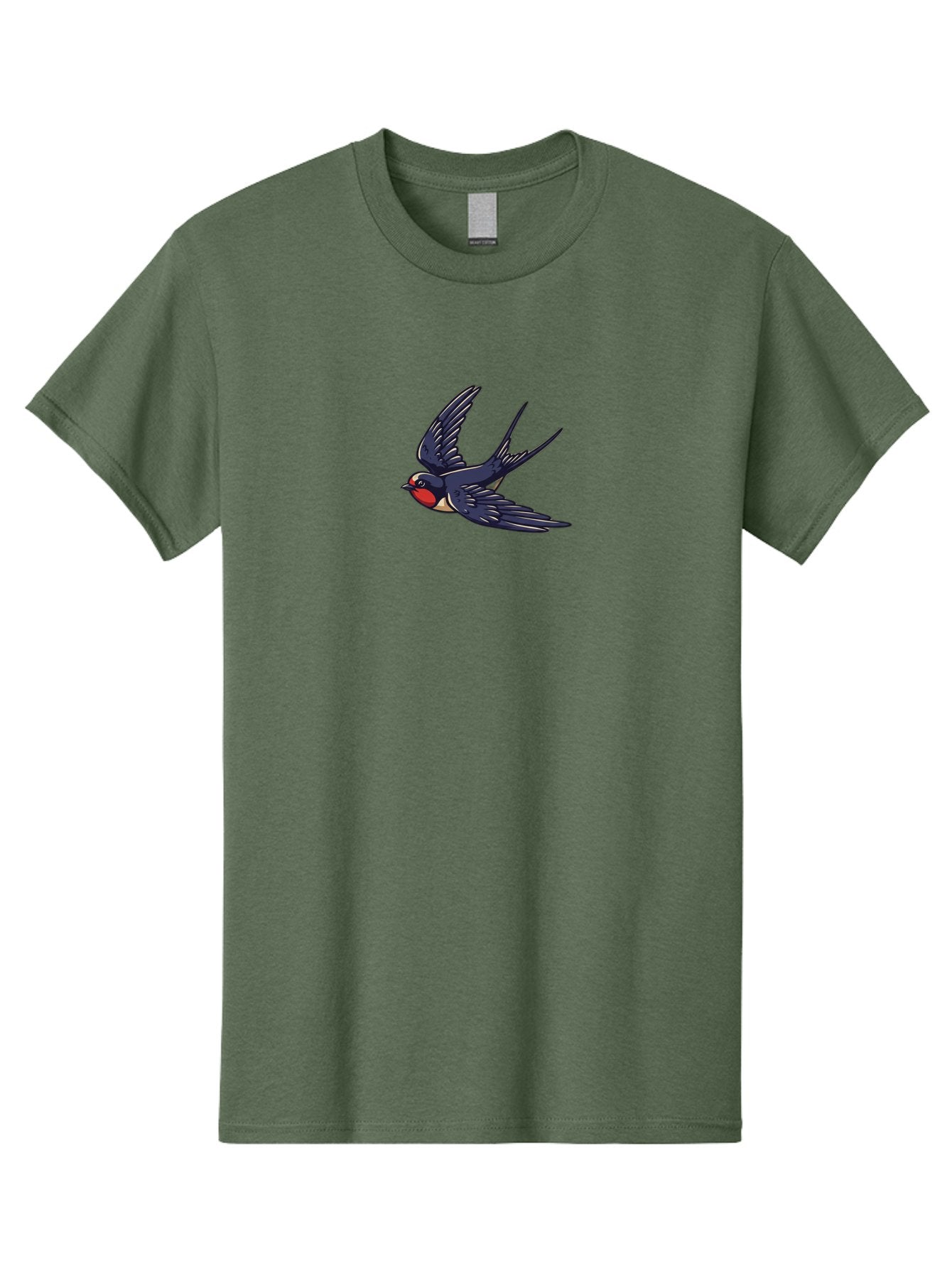 Swallow-1 Men'S Graphic Tee, 100% Cotton, Comfortable Casual Summer Wear, Machine Washable, Swallow Bird In Flight, Dark Blue Wings, Red Face, White Belly, Bird Illustration, Cartoon Style, Wildlife Art, Flying Bird, Stylized Portrait Bae289 13
