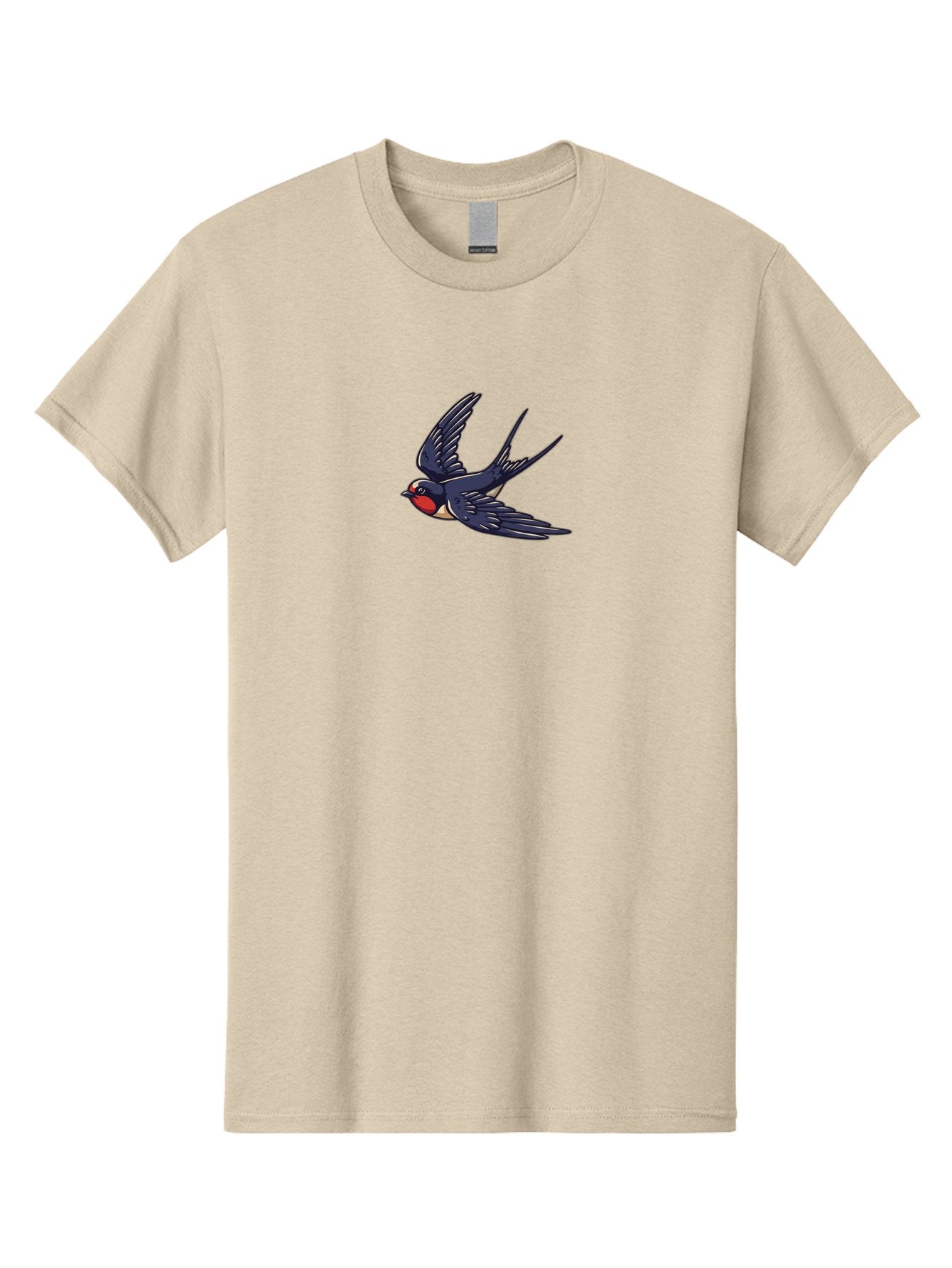 Swallow-1 Men'S Graphic Tee, 100% Cotton, Comfortable Casual Summer Wear, Machine Washable, Swallow Bird In Flight, Dark Blue Wings, Red Face, White Belly, Bird Illustration, Cartoon Style, Wildlife Art, Flying Bird, Stylized Portrait Bae289 8