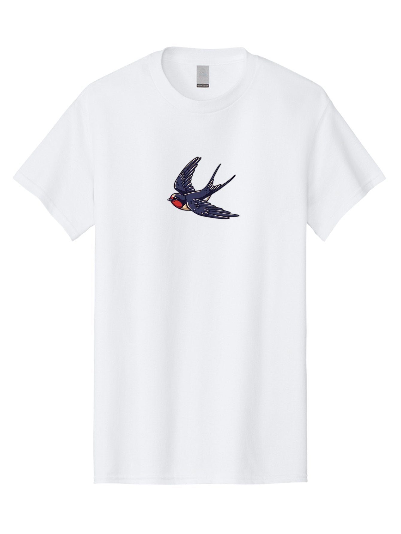 Swallow-1 Men'S Graphic Tee, 100% Cotton, Comfortable Casual Summer Wear, Machine Washable, Swallow Bird In Flight, Dark Blue Wings, Red Face, White Belly, Bird Illustration, Cartoon Style, Wildlife Art, Flying Bird, Stylized Portrait Bae289 10