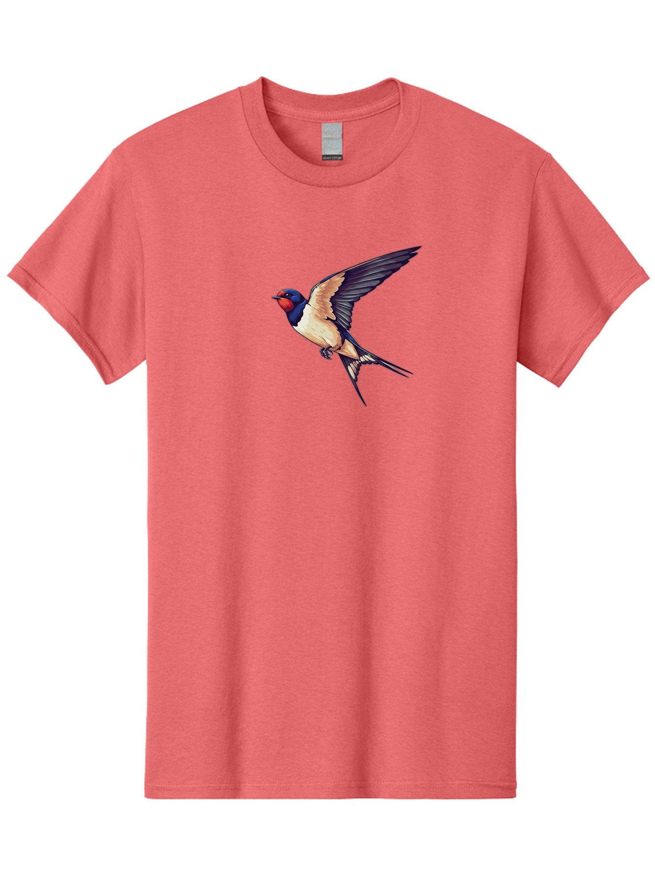 Swallow-Bird-1 Men'S Graphic Tee, 100% Cotton, Comfortable Casual Summer Wear, Machine Washable, Bird In Flight, Swallow Species, Blue And Red Head, White And Black Wings, Natural Flight, Birdwatching, Wildlife Photography, Migratory Bird, Bae292 11