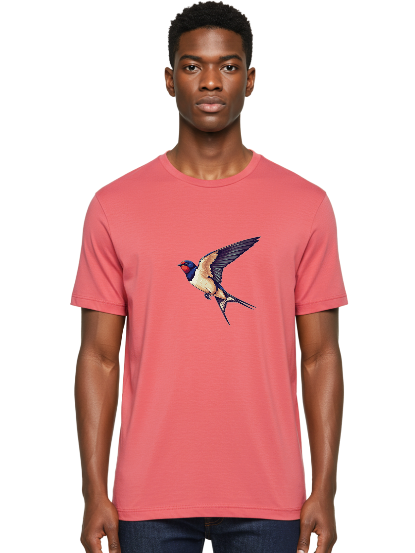 Swallow-Bird-1 Men'S Graphic Tee, 100% Cotton, Comfortable Casual Summer Wear, Machine Washable, Bird In Flight, Swallow Species, Blue And Red Head, White And Black Wings, Natural Flight, Birdwatching, Wildlife Photography, Migratory Bird, Bae292 19