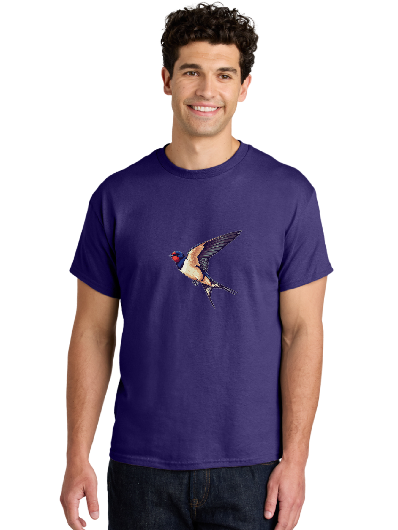 Swallow-Bird-1 Men'S Graphic Tee, 100% Cotton, Comfortable Casual Summer Wear, Machine Washable, Bird In Flight, Swallow Species, Blue And Red Head, White And Black Wings, Natural Flight, Birdwatching, Wildlife Photography, Migratory Bird, Bae292 30
