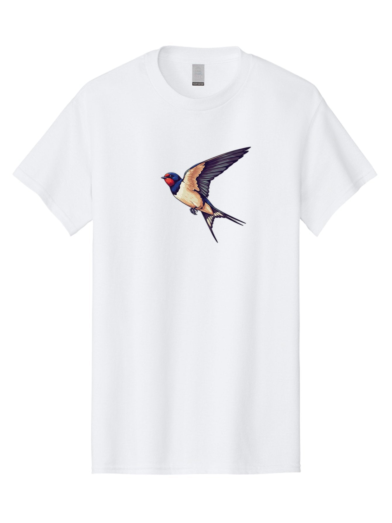 Swallow-Bird-1 Men'S Graphic Tee, 100% Cotton, Comfortable Casual Summer Wear, Machine Washable, Bird In Flight, Swallow Species, Blue And Red Head, White And Black Wings, Natural Flight, Birdwatching, Wildlife Photography, Migratory Bird, Bae292