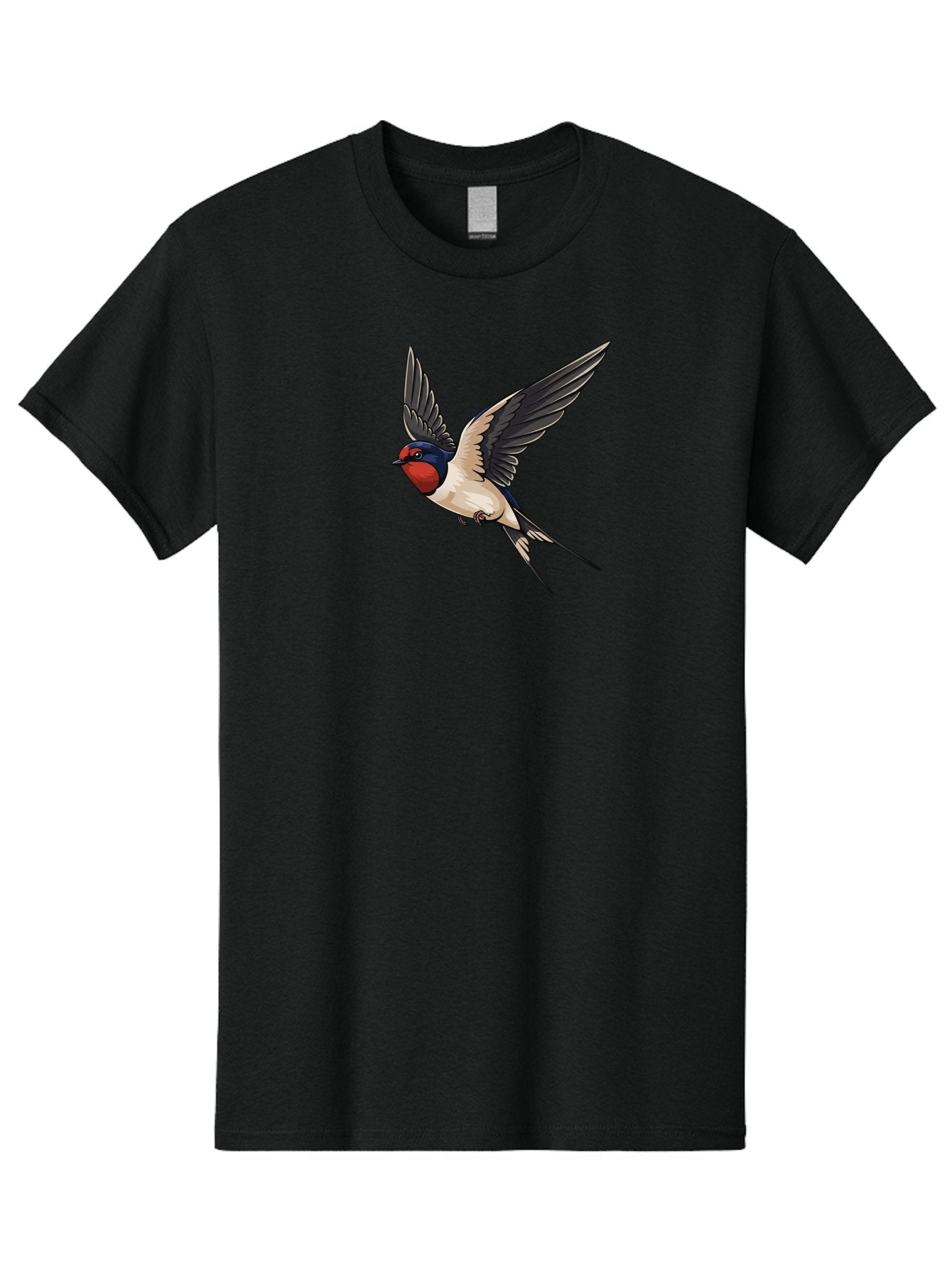 Swallow-Bird-In-Flight Men'S Graphic Tee, 100% Cotton, Comfortable Casual Summer Wear, Machine Washable, Swallow Bird In Flight, Red Face, Blue Head, White Belly, Black Wings, Bird Species, Wildlife Illustration, Flying Bird, Animal Art Bae293