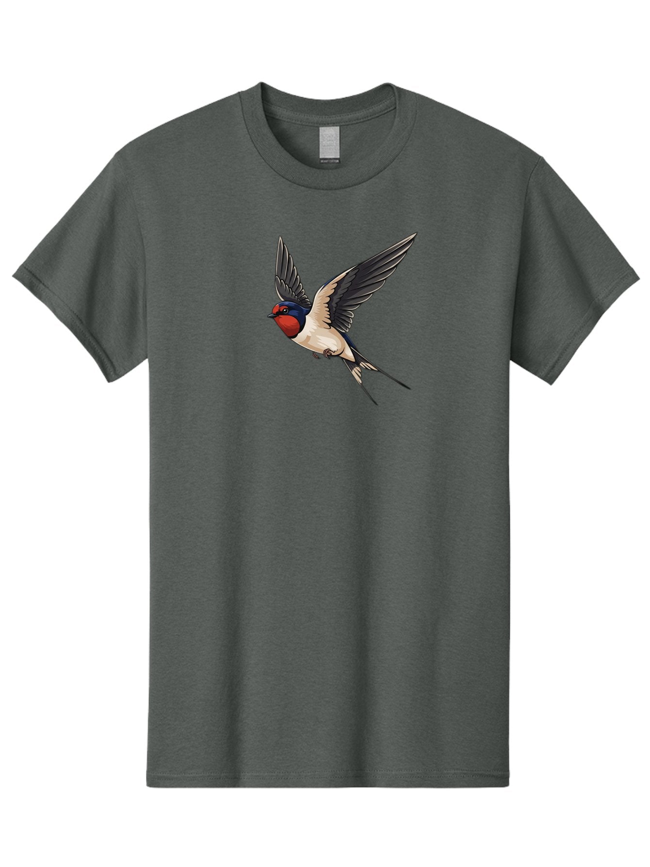 Swallow-Bird-In-Flight Men'S Graphic Tee, 100% Cotton, Comfortable Casual Summer Wear, Machine Washable, Swallow Bird In Flight, Red Face, Blue Head, White Belly, Black Wings, Bird Species, Wildlife Illustration, Flying Bird, Animal Art Bae293 9