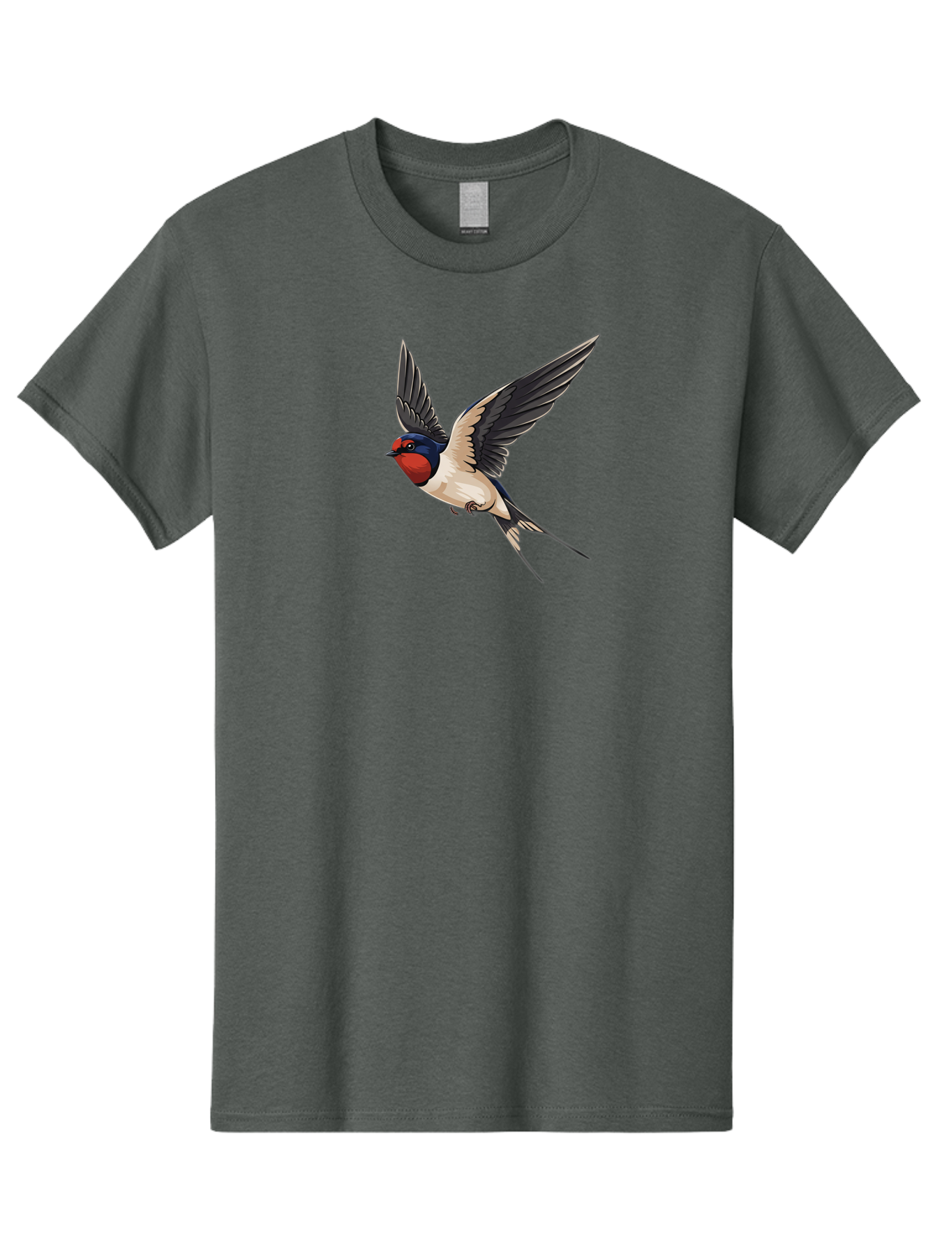 Swallow-Bird-In-Flight Men'S Graphic Tee, 100% Cotton, Comfortable Casual Summer Wear, Machine Washable, Swallow Bird In Flight, Red Face, Blue Head, White Belly, Black Wings, Bird Species, Wildlife Illustration, Flying Bird, Animal Art Bae293 5