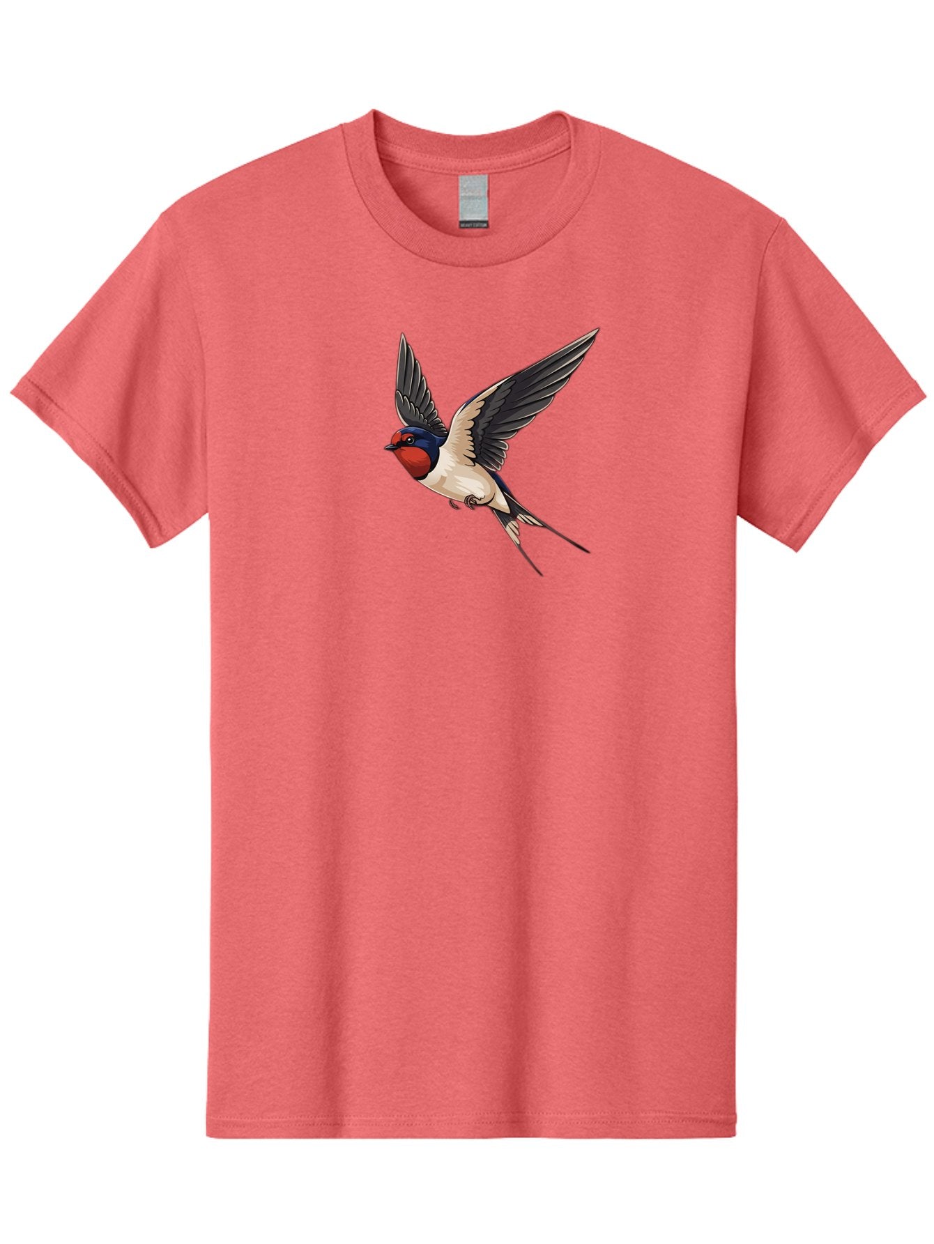 Swallow-Bird-In-Flight Men'S Graphic Tee, 100% Cotton, Comfortable Casual Summer Wear, Machine Washable, Swallow Bird In Flight, Red Face, Blue Head, White Belly, Black Wings, Bird Species, Wildlife Illustration, Flying Bird, Animal Art Bae293 6