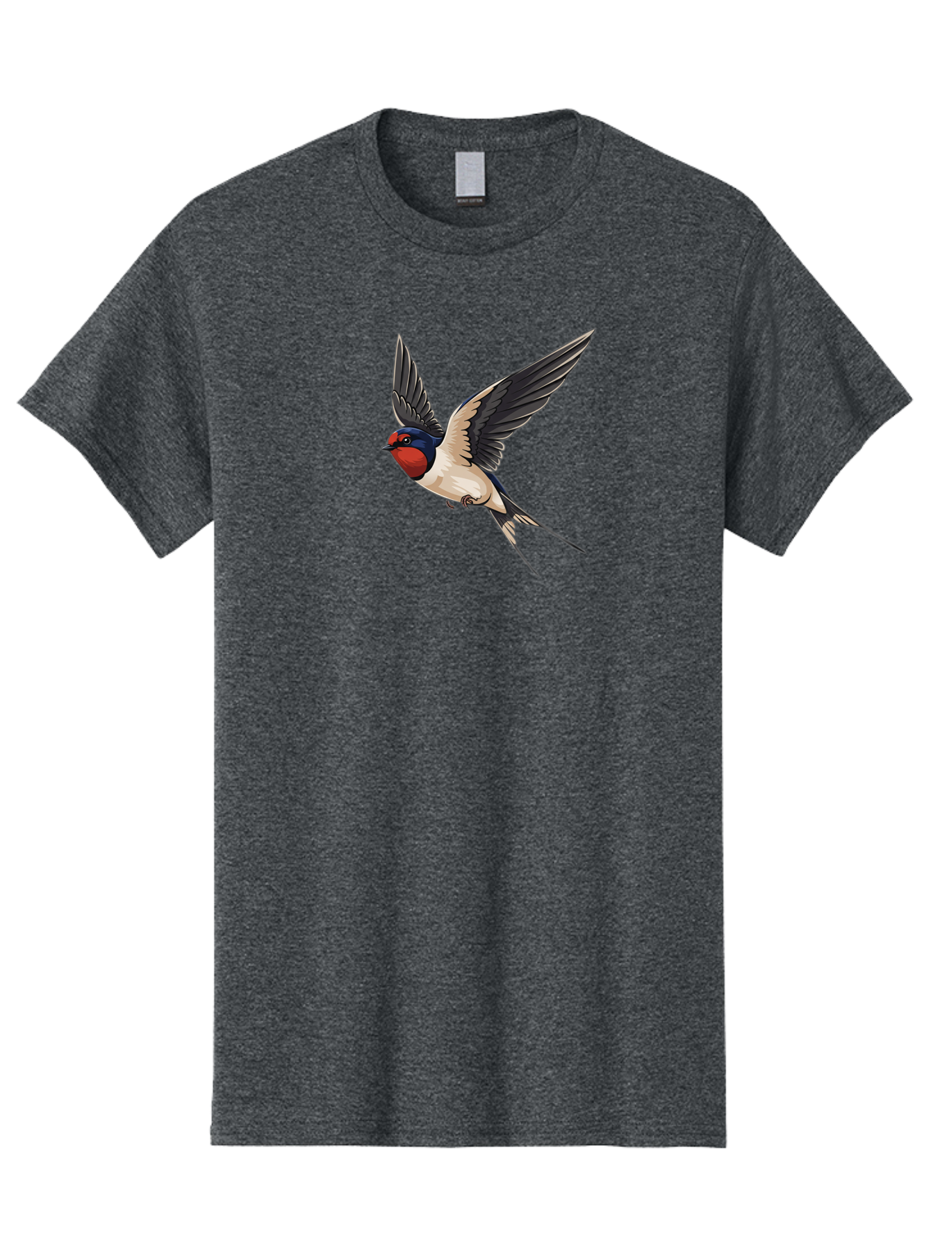 Swallow-Bird-In-Flight Men'S Graphic Tee, 100% Cotton, Comfortable Casual Summer Wear, Machine Washable, Swallow Bird In Flight, Red Face, Blue Head, White Belly, Black Wings, Bird Species, Wildlife Illustration, Flying Bird, Animal Art Bae293