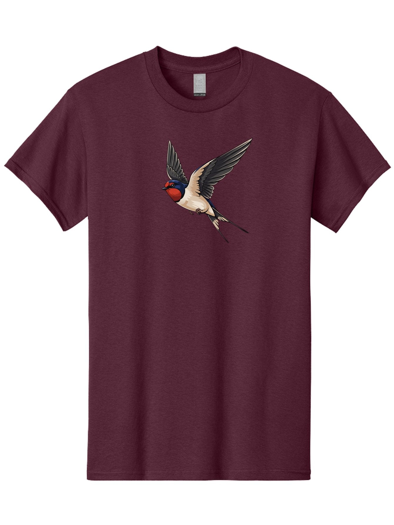 Swallow-Bird-In-Flight Men'S Graphic Tee, 100% Cotton, Comfortable Casual Summer Wear, Machine Washable, Swallow Bird In Flight, Red Face, Blue Head, White Belly, Black Wings, Bird Species, Wildlife Illustration, Flying Bird, Animal Art Bae293 10