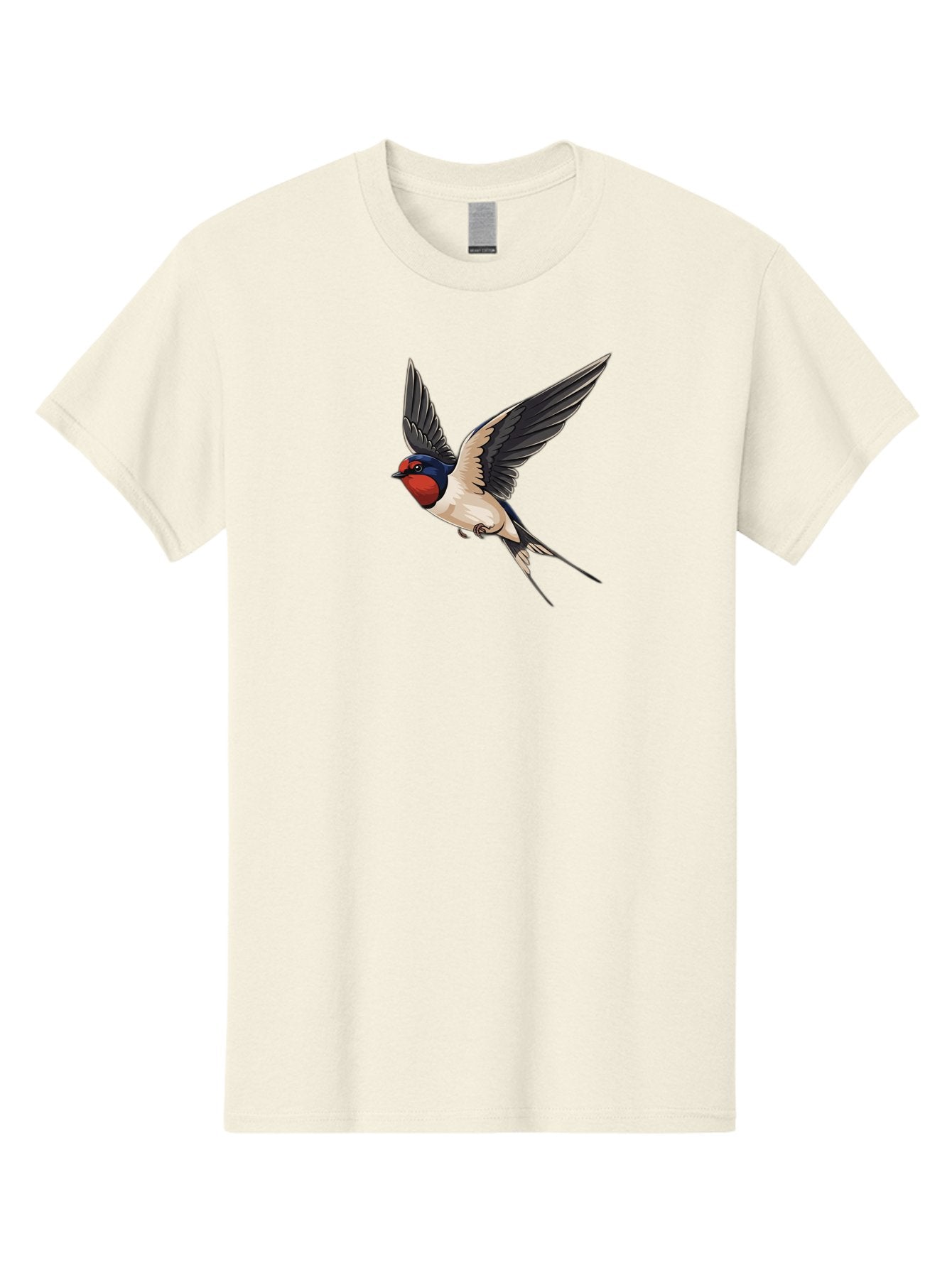 Swallow-Bird-In-Flight Men'S Graphic Tee, 100% Cotton, Comfortable Casual Summer Wear, Machine Washable, Swallow Bird In Flight, Red Face, Blue Head, White Belly, Black Wings, Bird Species, Wildlife Illustration, Flying Bird, Animal Art Bae293