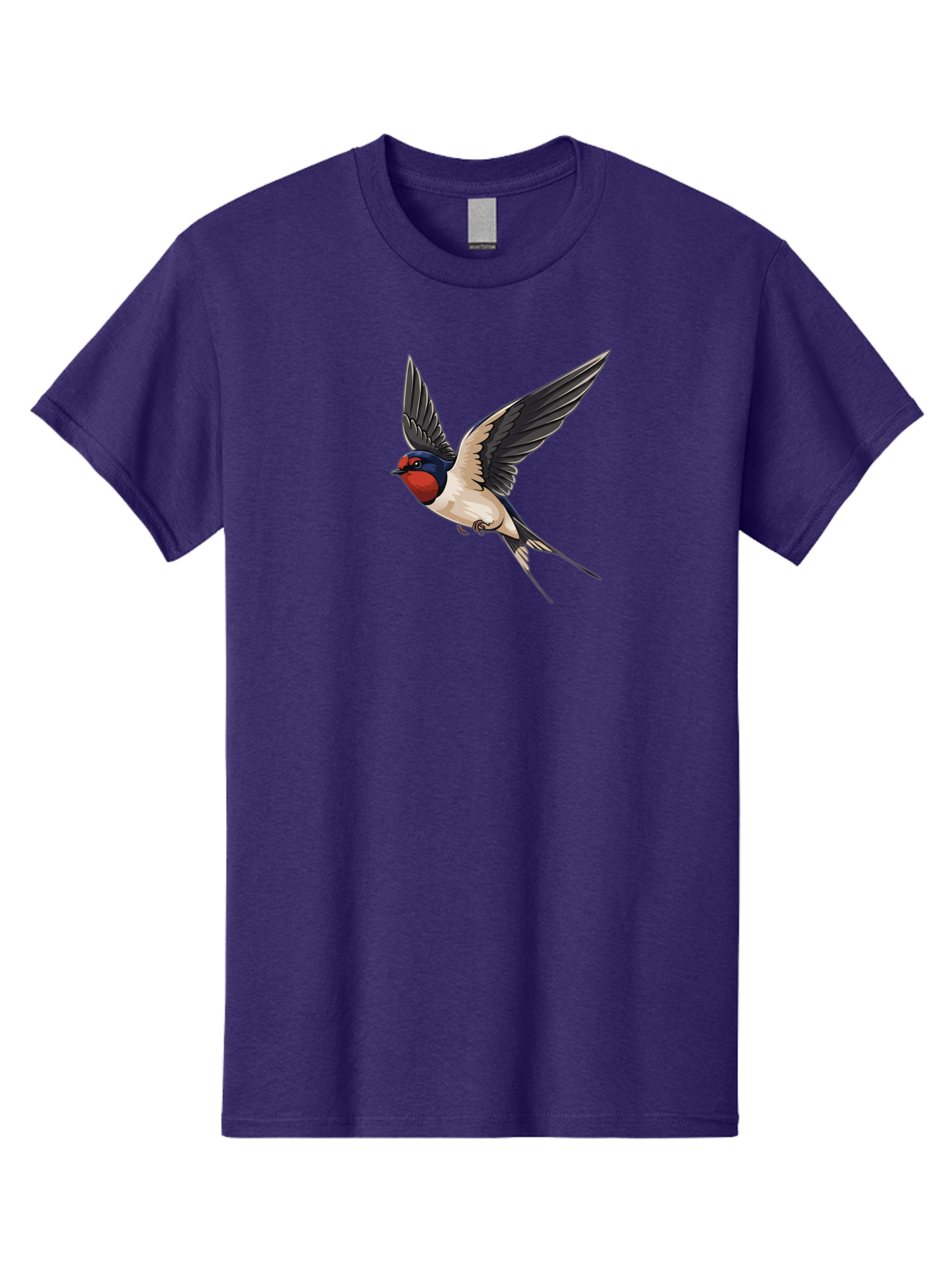 Swallow-Bird-In-Flight Men'S Graphic Tee, 100% Cotton, Comfortable Casual Summer Wear, Machine Washable, Swallow Bird In Flight, Red Face, Blue Head, White Belly, Black Wings, Bird Species, Wildlife Illustration, Flying Bird, Animal Art Bae293