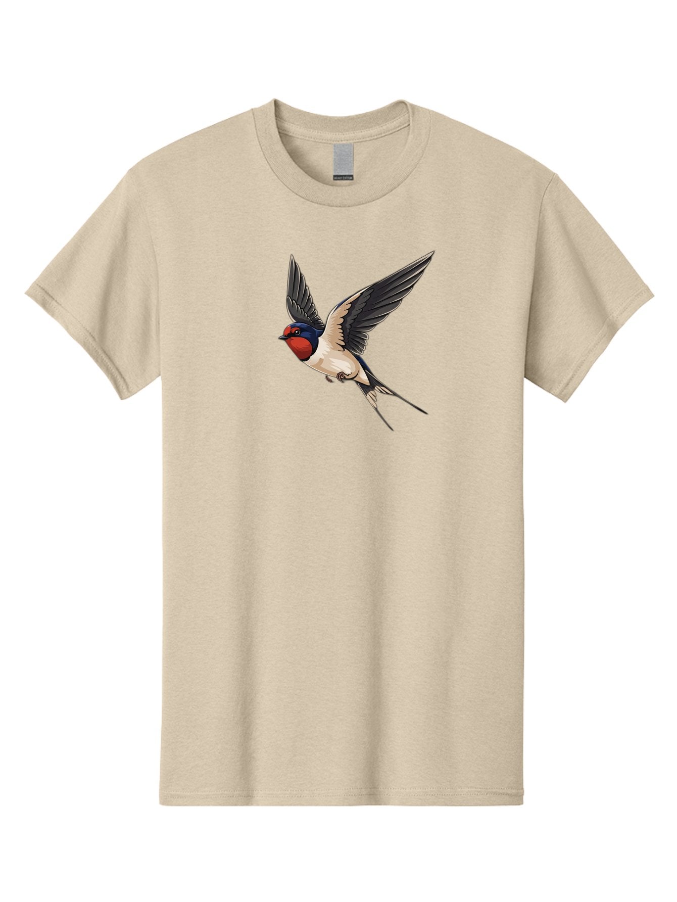 Swallow-Bird-In-Flight Men'S Graphic Tee, 100% Cotton, Comfortable Casual Summer Wear, Machine Washable, Swallow Bird In Flight, Red Face, Blue Head, White Belly, Black Wings, Bird Species, Wildlife Illustration, Flying Bird, Animal Art Bae293 3