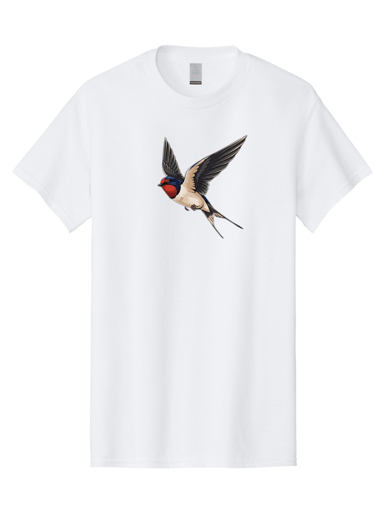 Swallow-Bird-In-Flight Men'S Graphic Tee, 100% Cotton, Comfortable Casual Summer Wear, Machine Washable, Swallow Bird In Flight, Red Face, Blue Head, White Belly, Black Wings, Bird Species, Wildlife Illustration, Flying Bird, Animal Art Bae293 7
