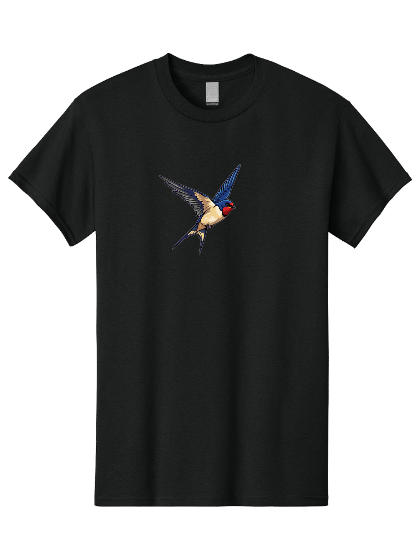 Swallow-Flying Men'S Graphic Tee, 100% Cotton, Comfortable Casual Summer Wear, Machine Washable, Swallow Bird In Flight, Blue And Tan Feathers, Red Face, Dynamic Wings, Bird In Mid-Air, Wildlife Illustration, Colorful Plumage, Bird'S Eye View, Bae295