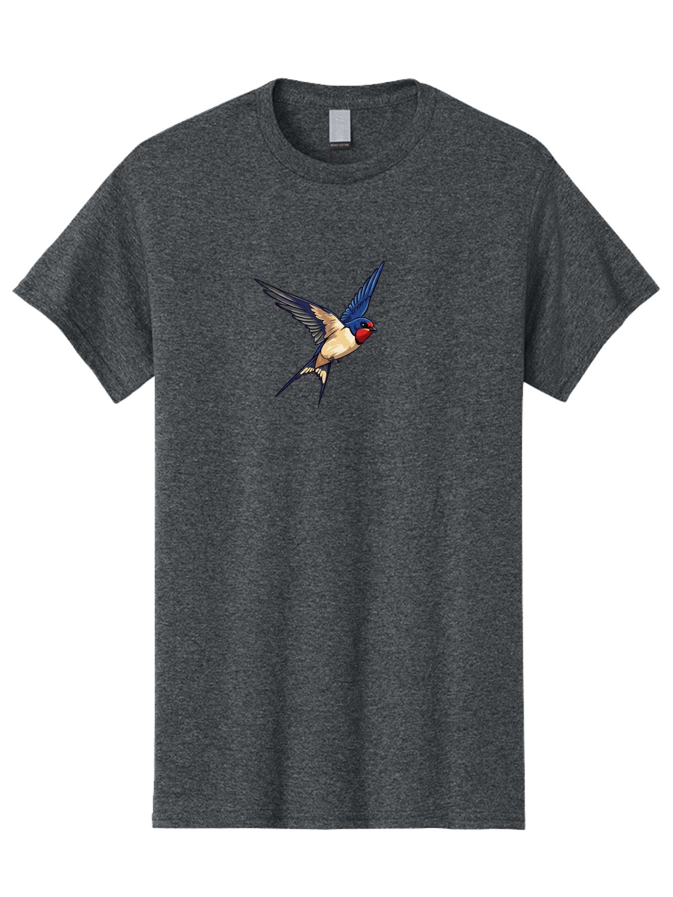 Swallow-Flying Men'S Graphic Tee, 100% Cotton, Comfortable Casual Summer Wear, Machine Washable, Swallow Bird In Flight, Blue And Tan Feathers, Red Face, Dynamic Wings, Bird In Mid-Air, Wildlife Illustration, Colorful Plumage, Bird'S Eye View, Bae295 15