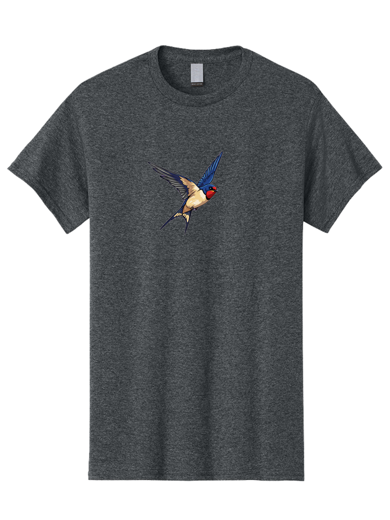 Swallow-Flying Men'S Graphic Tee, 100% Cotton, Comfortable Casual Summer Wear, Machine Washable, Swallow Bird In Flight, Blue And Tan Feathers, Red Face, Dynamic Wings, Bird In Mid-Air, Wildlife Illustration, Colorful Plumage, Bird'S Eye View, Bae295
