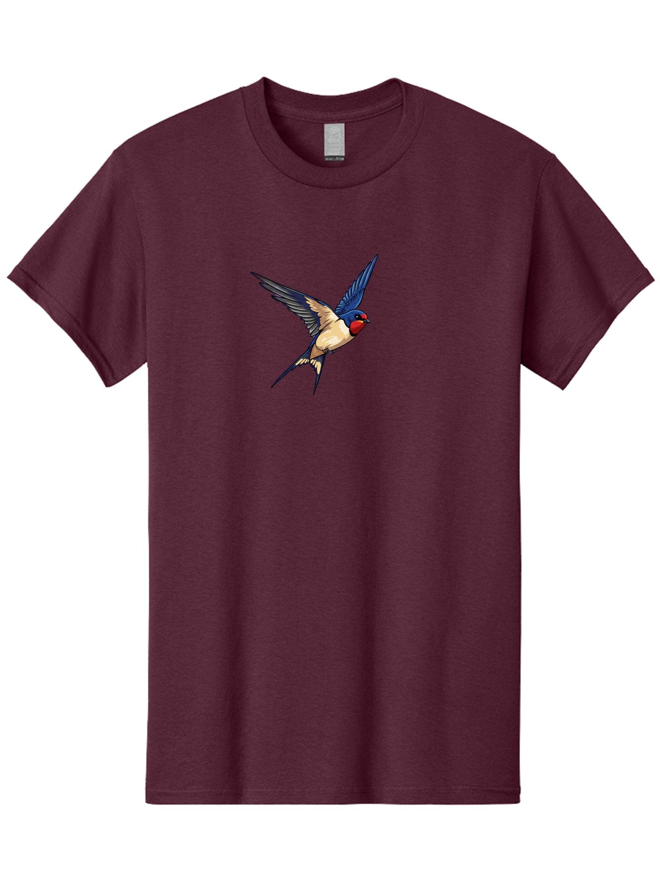 Swallow-Flying Men'S Graphic Tee, 100% Cotton, Comfortable Casual Summer Wear, Machine Washable, Swallow Bird In Flight, Blue And Tan Feathers, Red Face, Dynamic Wings, Bird In Mid-Air, Wildlife Illustration, Colorful Plumage, Bird'S Eye View, Bae295 7