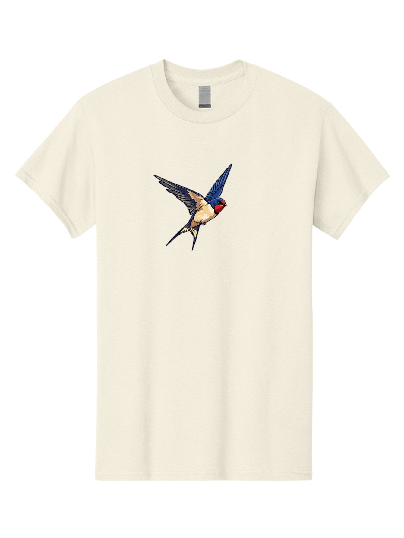 Swallow-Flying Men'S Graphic Tee, 100% Cotton, Comfortable Casual Summer Wear, Machine Washable, Swallow Bird In Flight, Blue And Tan Feathers, Red Face, Dynamic Wings, Bird In Mid-Air, Wildlife Illustration, Colorful Plumage, Bird'S Eye View, Bae295