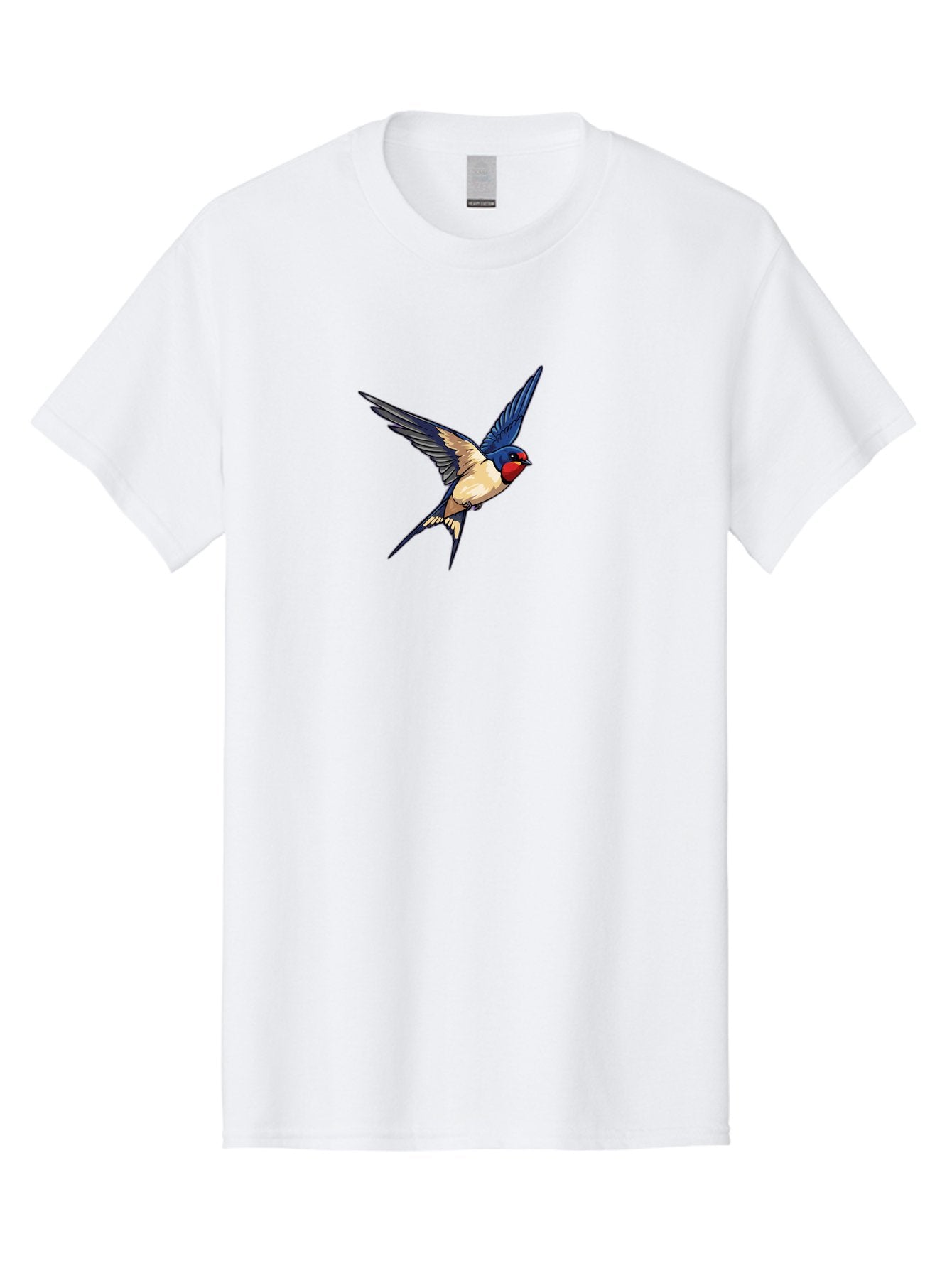 Swallow-Flying Men'S Graphic Tee, 100% Cotton, Comfortable Casual Summer Wear, Machine Washable, Swallow Bird In Flight, Blue And Tan Feathers, Red Face, Dynamic Wings, Bird In Mid-Air, Wildlife Illustration, Colorful Plumage, Bird'S Eye View, Bae295 10