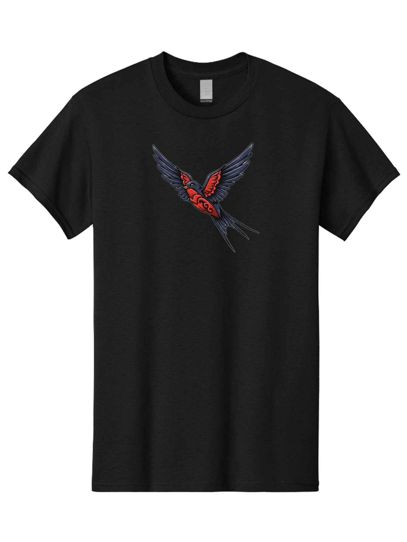 Swallow-In-Flight-1 Men'S Graphic Tee, 100% Cotton, Comfortable Casual Summer Wear, Machine Washable, Tribal Swallow Design, Bird In Flight, Red And Black Artwork, Tattoo Inspiration, Symbolic Bird, Winged Creature, Traditional Tattoo Art, Bae296