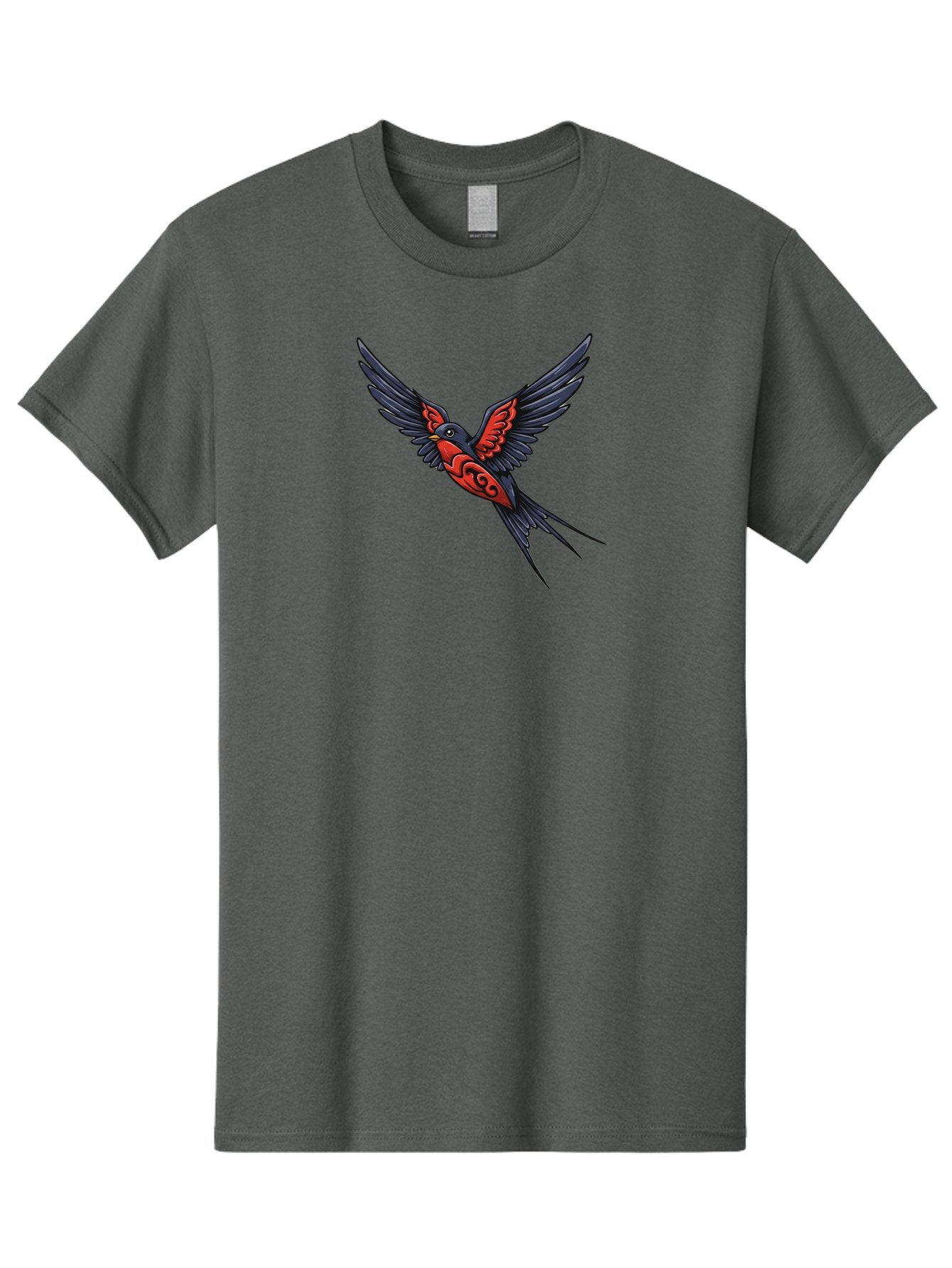 Swallow-In-Flight-1 Men'S Graphic Tee, 100% Cotton, Comfortable Casual Summer Wear, Machine Washable, Tribal Swallow Design, Bird In Flight, Red And Black Artwork, Tattoo Inspiration, Symbolic Bird, Winged Creature, Traditional Tattoo Art, Bae296