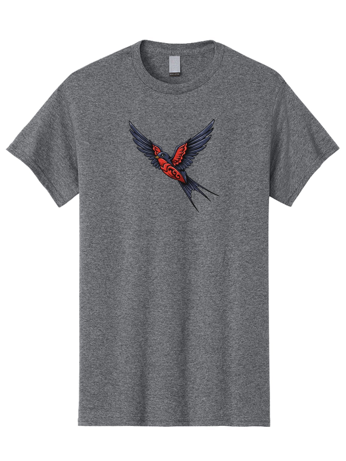 Swallow-In-Flight-1 Men'S Graphic Tee, 100% Cotton, Comfortable Casual Summer Wear, Machine Washable, Tribal Swallow Design, Bird In Flight, Red And Black Artwork, Tattoo Inspiration, Symbolic Bird, Winged Creature, Traditional Tattoo Art, Bae296