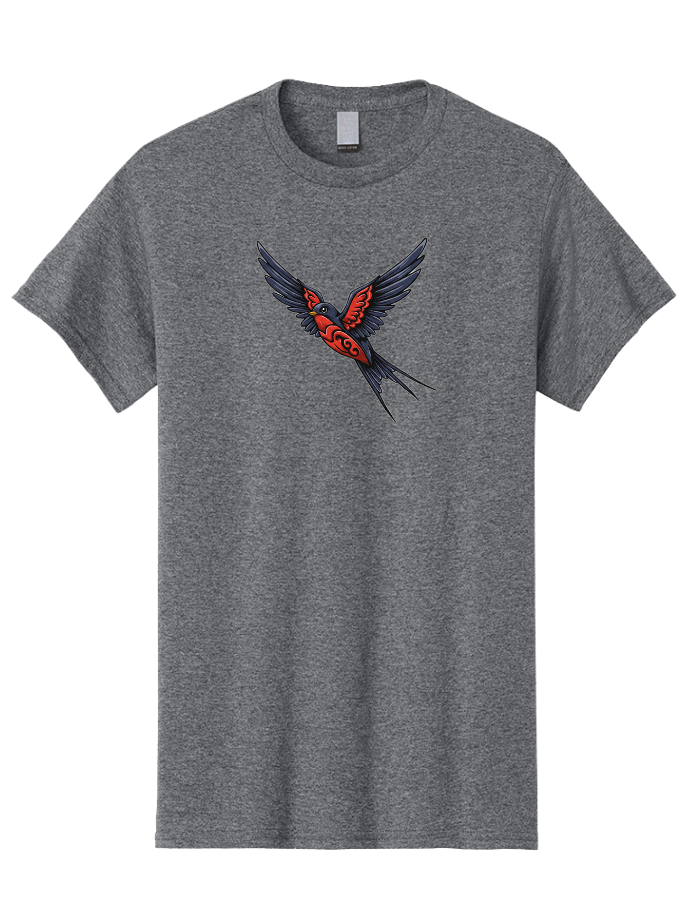 Swallow-In-Flight-1 Men'S Graphic Tee, 100% Cotton, Comfortable Casual Summer Wear, Machine Washable, Tribal Swallow Design, Bird In Flight, Red And Black Artwork, Tattoo Inspiration, Symbolic Bird, Winged Creature, Traditional Tattoo Art, Bae296 10