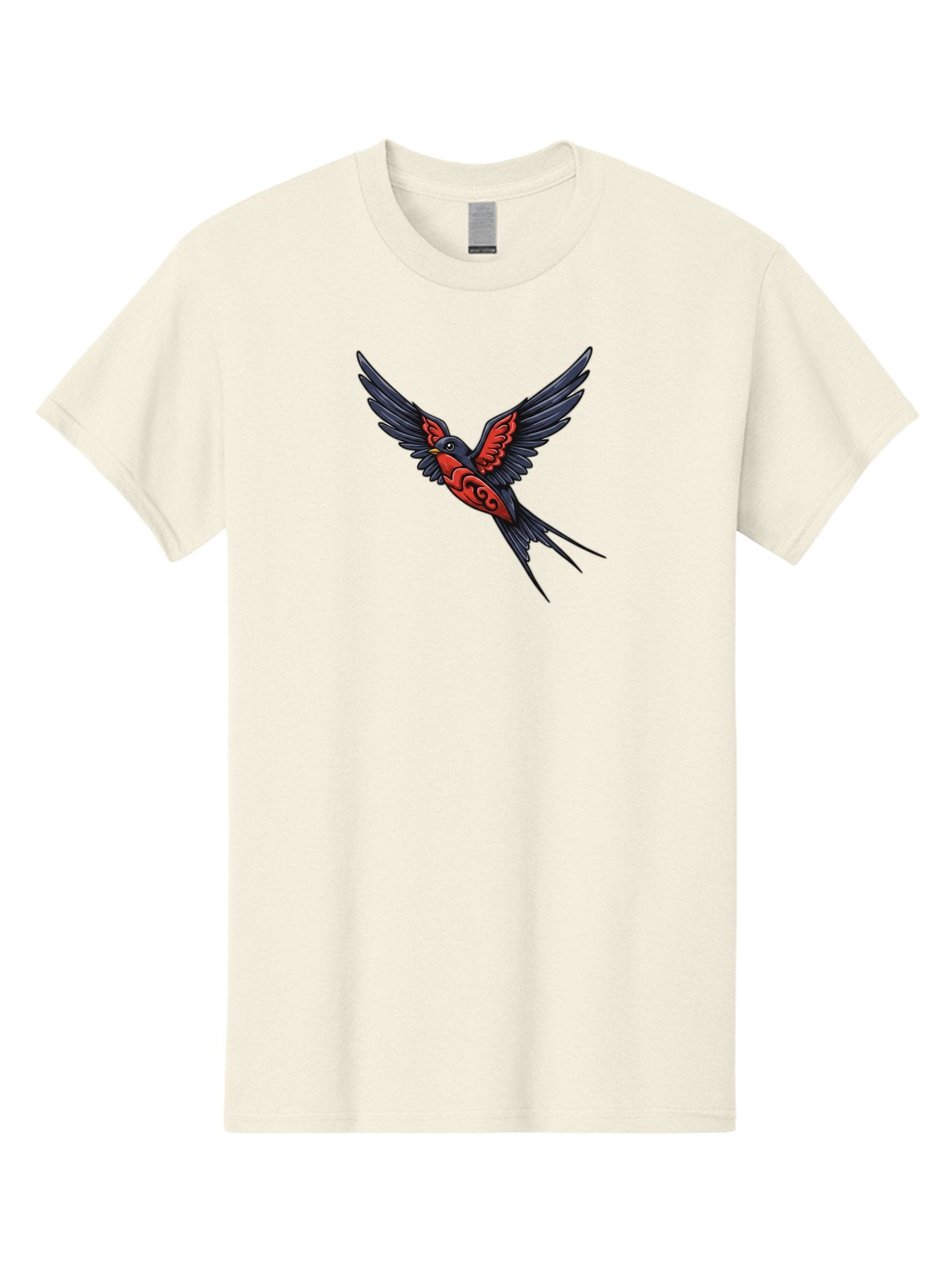 Swallow-In-Flight-1 Men'S Graphic Tee, 100% Cotton, Comfortable Casual Summer Wear, Machine Washable, Tribal Swallow Design, Bird In Flight, Red And Black Artwork, Tattoo Inspiration, Symbolic Bird, Winged Creature, Traditional Tattoo Art, Bae296 12