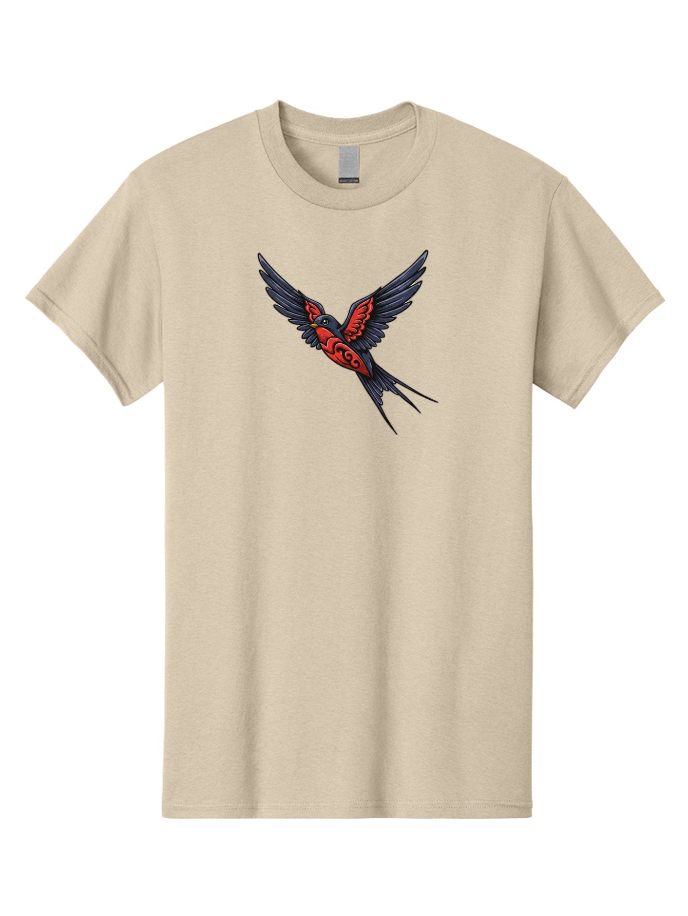 Swallow-In-Flight-1 Men'S Graphic Tee, 100% Cotton, Comfortable Casual Summer Wear, Machine Washable, Tribal Swallow Design, Bird In Flight, Red And Black Artwork, Tattoo Inspiration, Symbolic Bird, Winged Creature, Traditional Tattoo Art, Bae296 14